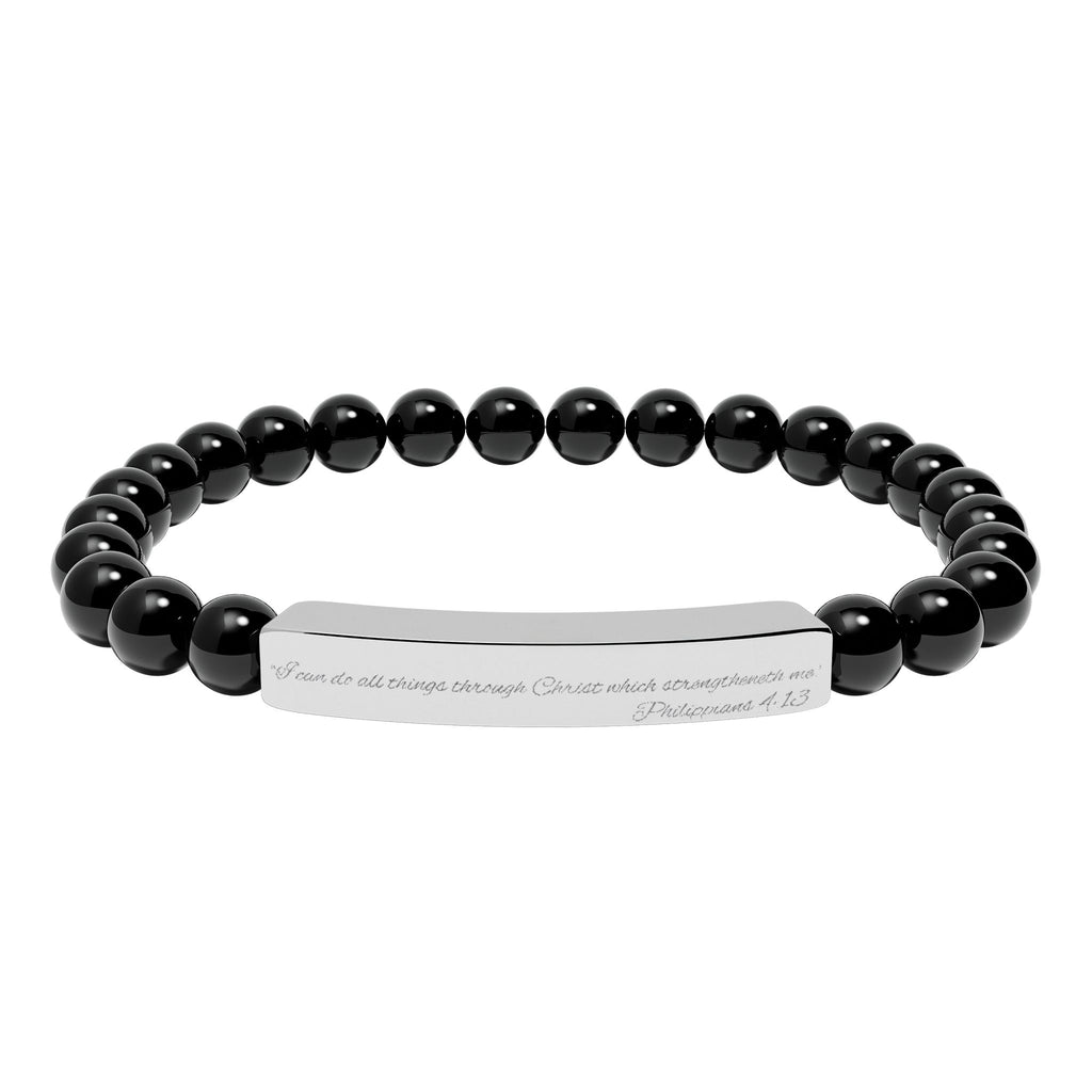 Copy of Engravable Natural Stone Bead Bracelet — Stretch Bar Personalized Jewelry