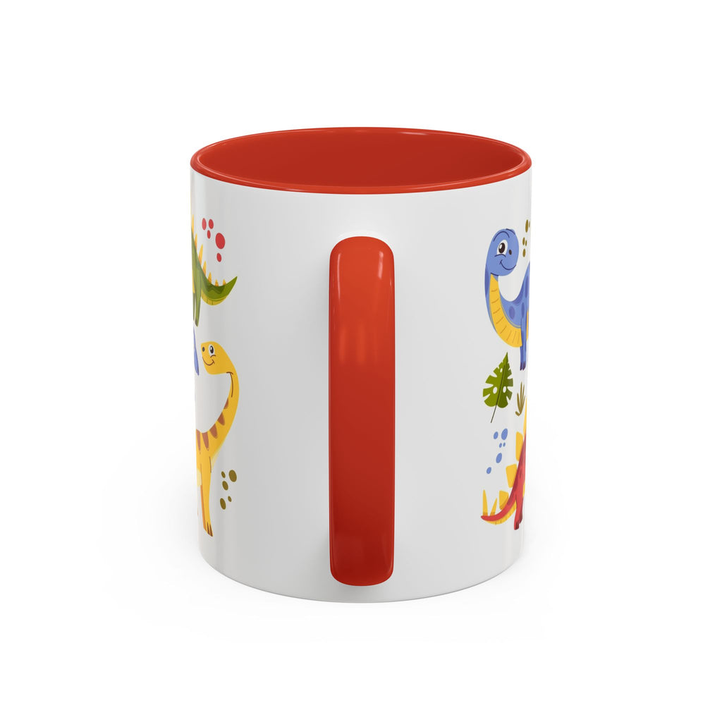 Cute Dinosaur Accent Coffee Mug - Colorful Kids Dino Pattern (11oz & 15oz)