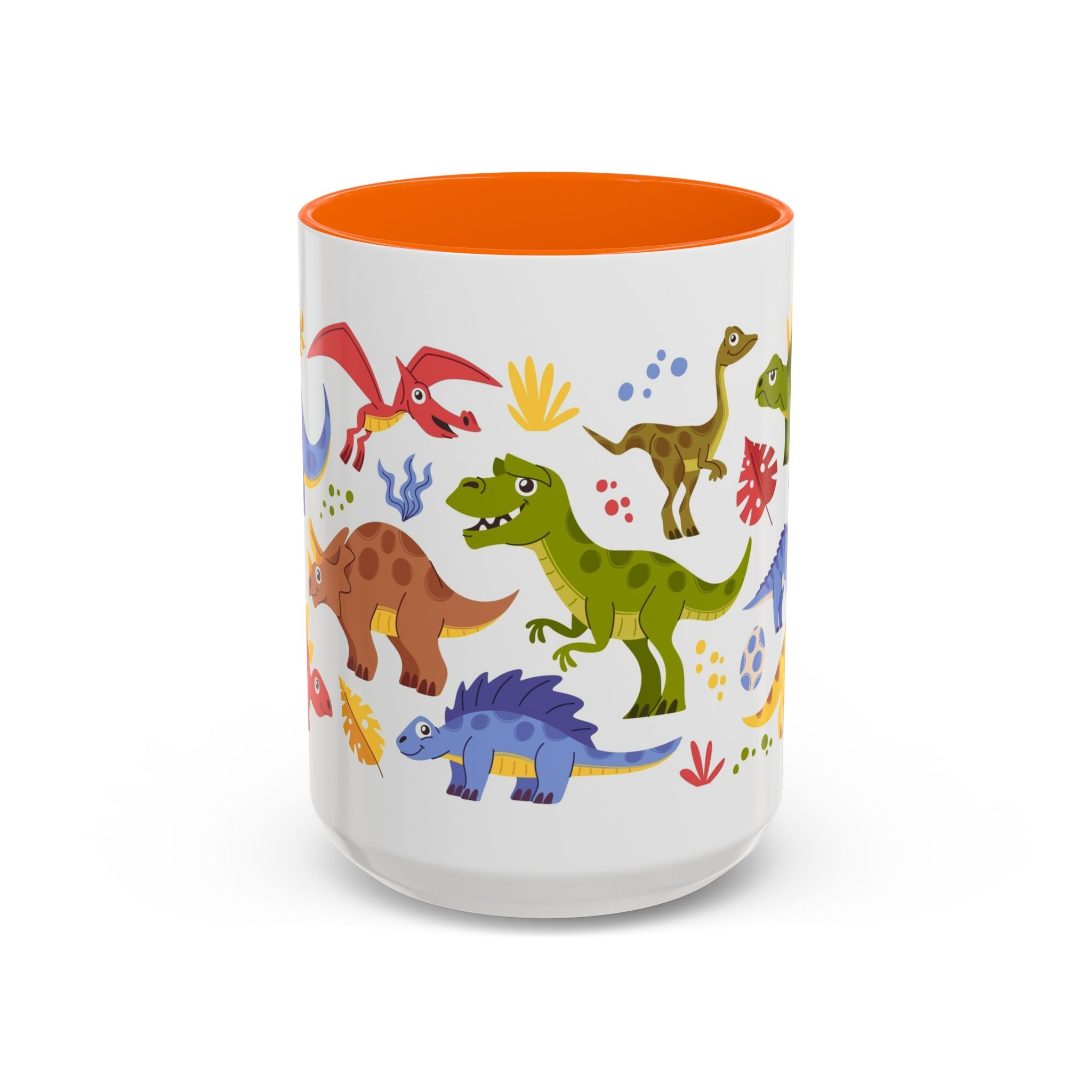 Cute Dinosaur Accent Coffee Mug - Colorful Kids Dino Pattern (11oz & 15oz)