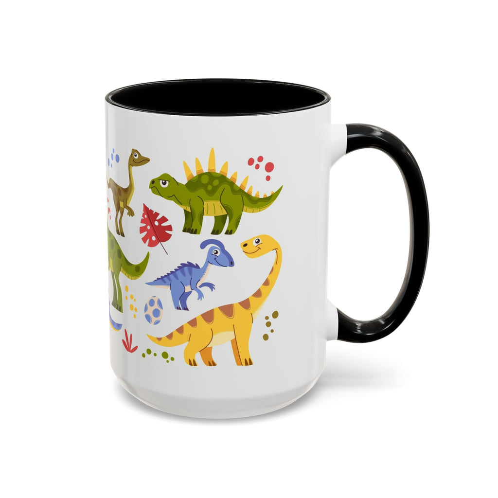 Cute Dinosaur Accent Coffee Mug - Colorful Kids Dino Pattern (11oz & 15oz)