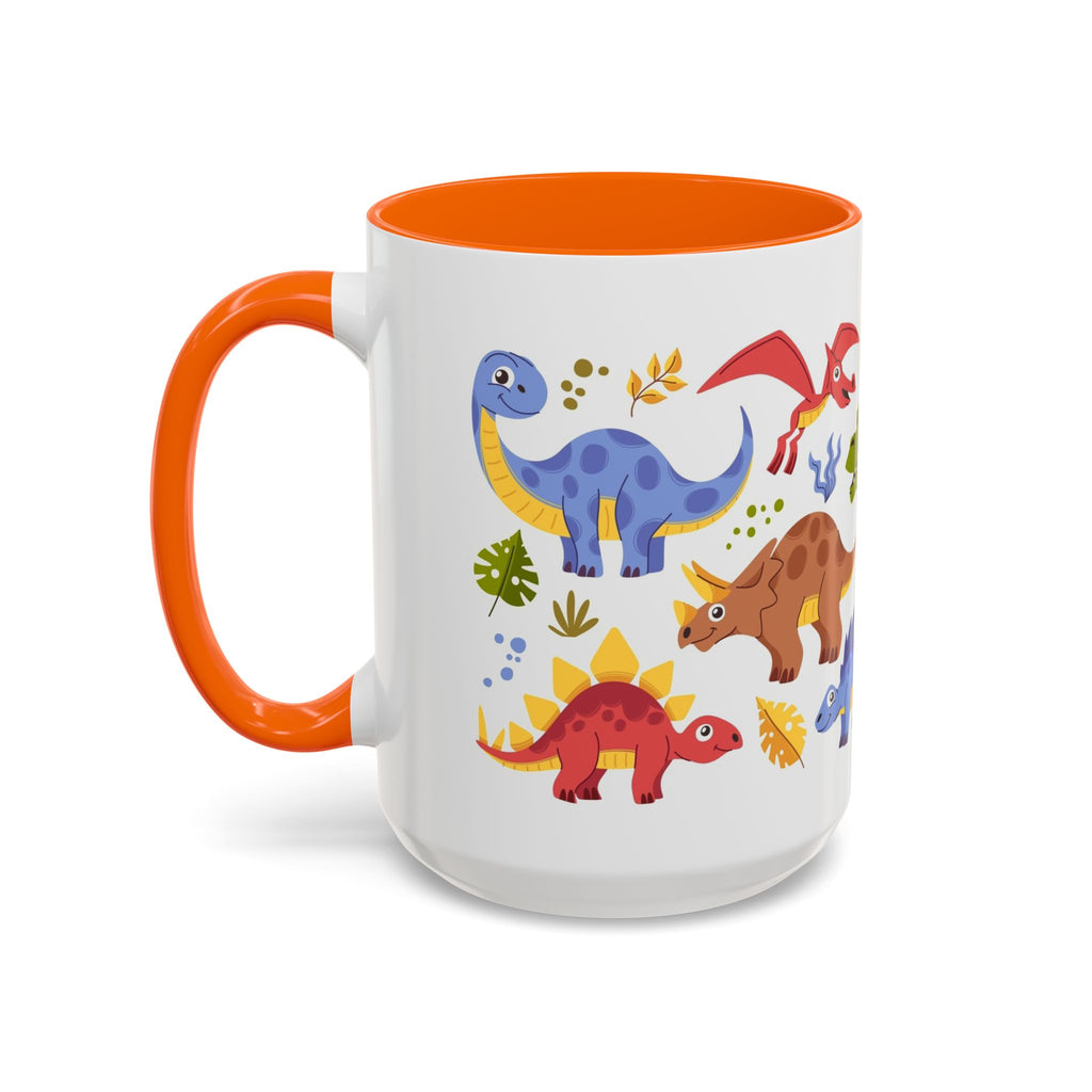 Cute Dinosaur Accent Coffee Mug - Colorful Kids Dino Pattern (11oz & 15oz)