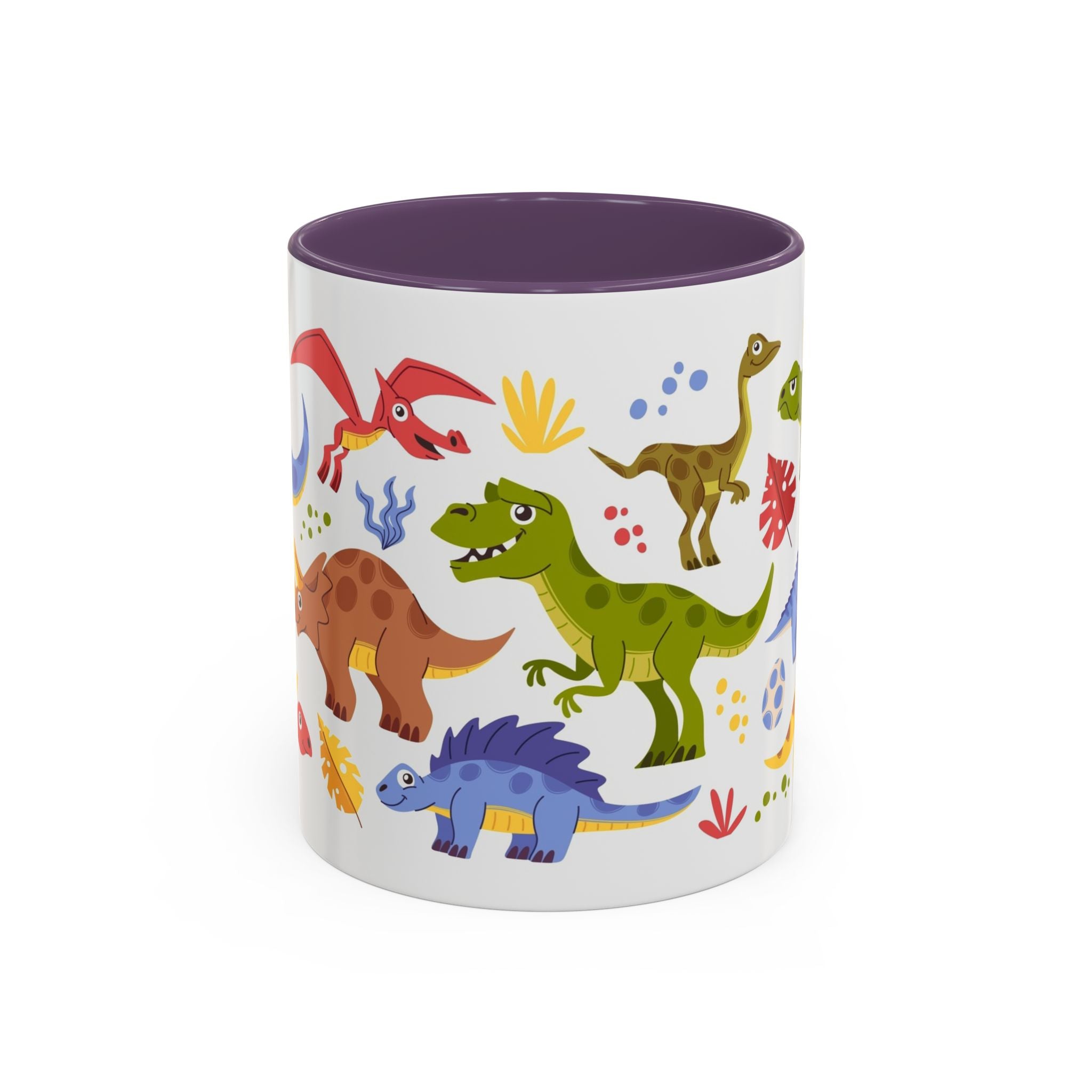 Cute Dinosaur Accent Coffee Mug - Colorful Kids Dino Pattern (11oz & 15oz)