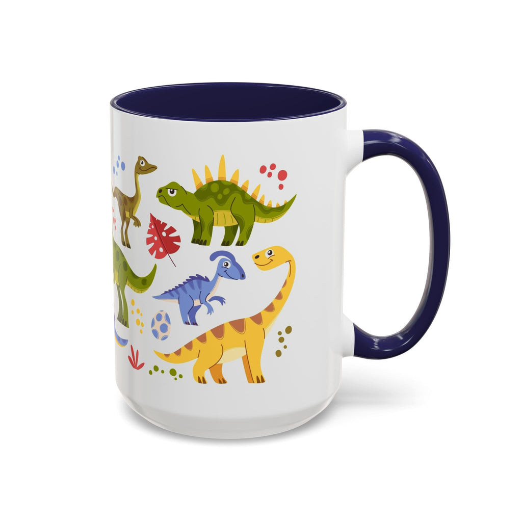 Cute Dinosaur Accent Coffee Mug - Colorful Kids Dino Pattern (11oz & 15oz)