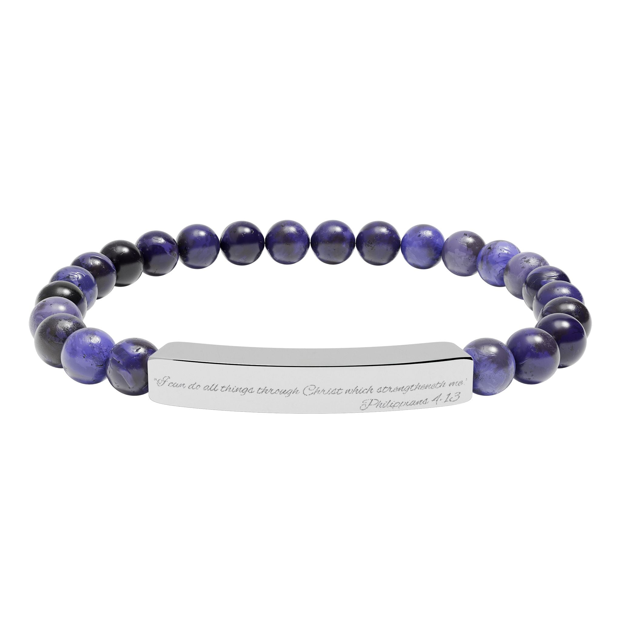Copy of Engravable Natural Stone Bead Bracelet — Stretch Bar Personalized Jewelry