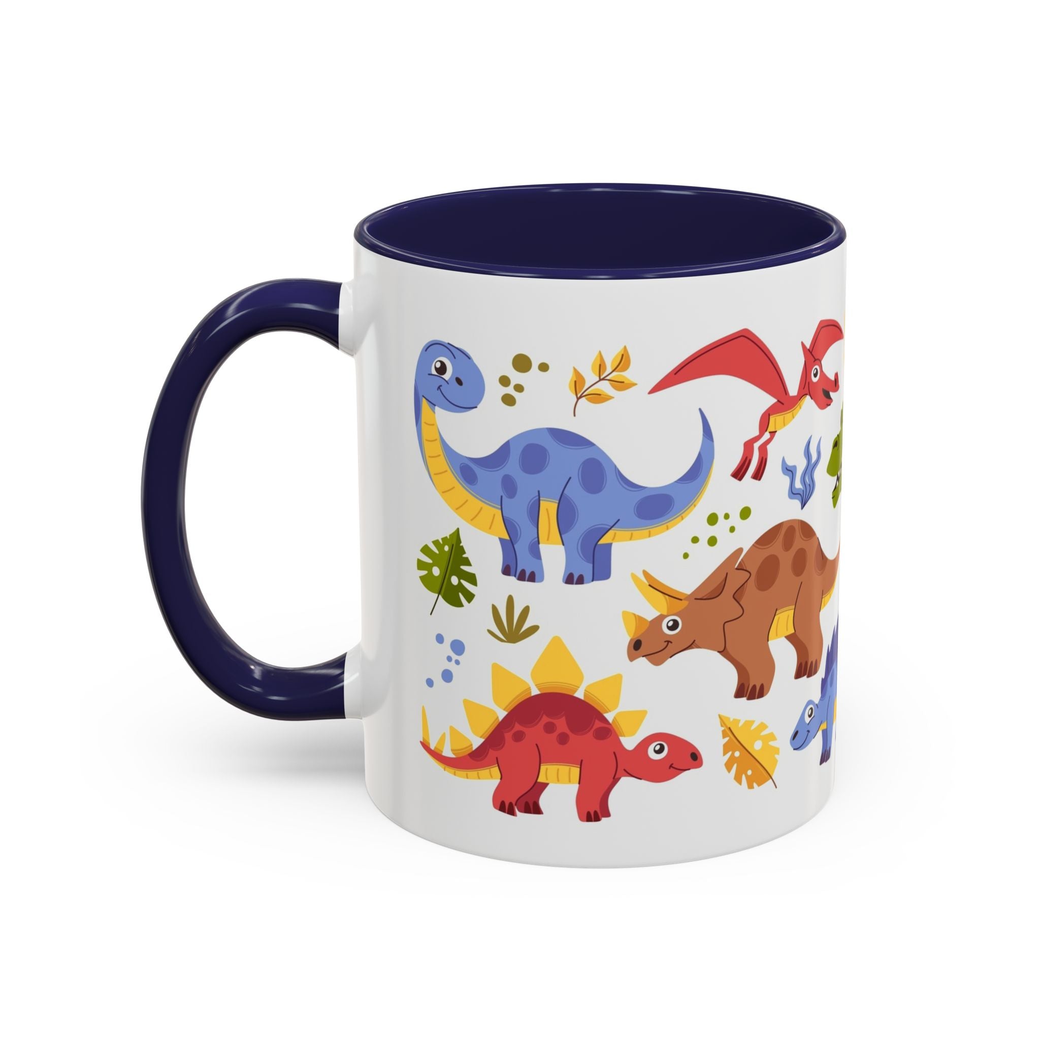 Cute Dinosaur Accent Coffee Mug - Colorful Kids Dino Pattern (11oz & 15oz)