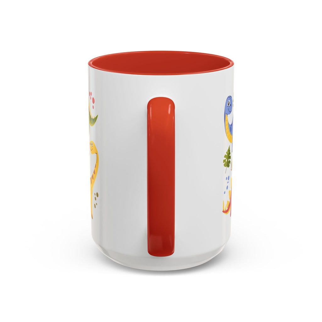Cute Dinosaur Accent Coffee Mug - Colorful Kids Dino Pattern (11oz & 15oz)