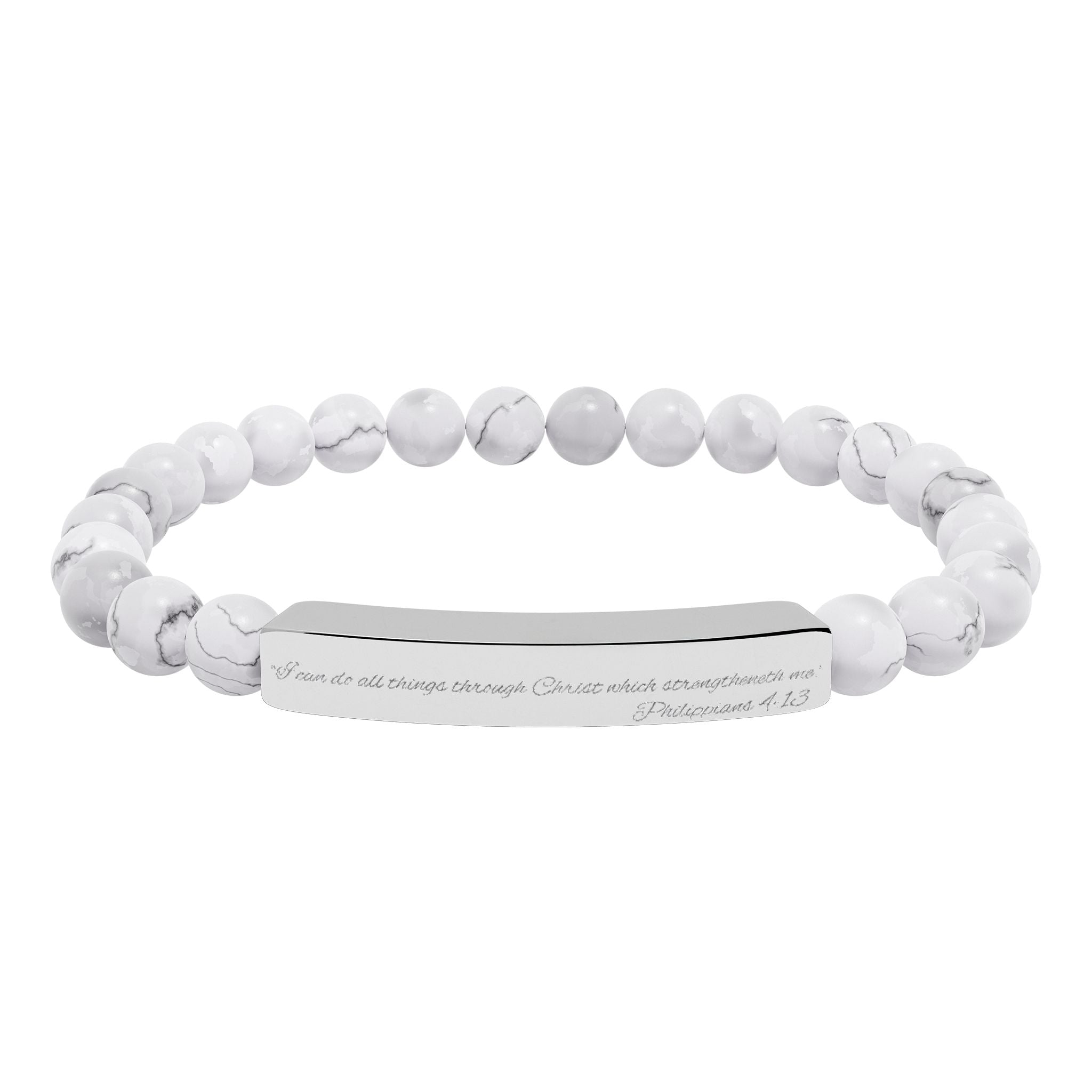 Copy of Engravable Natural Stone Bead Bracelet — Stretch Bar Personalized Jewelry