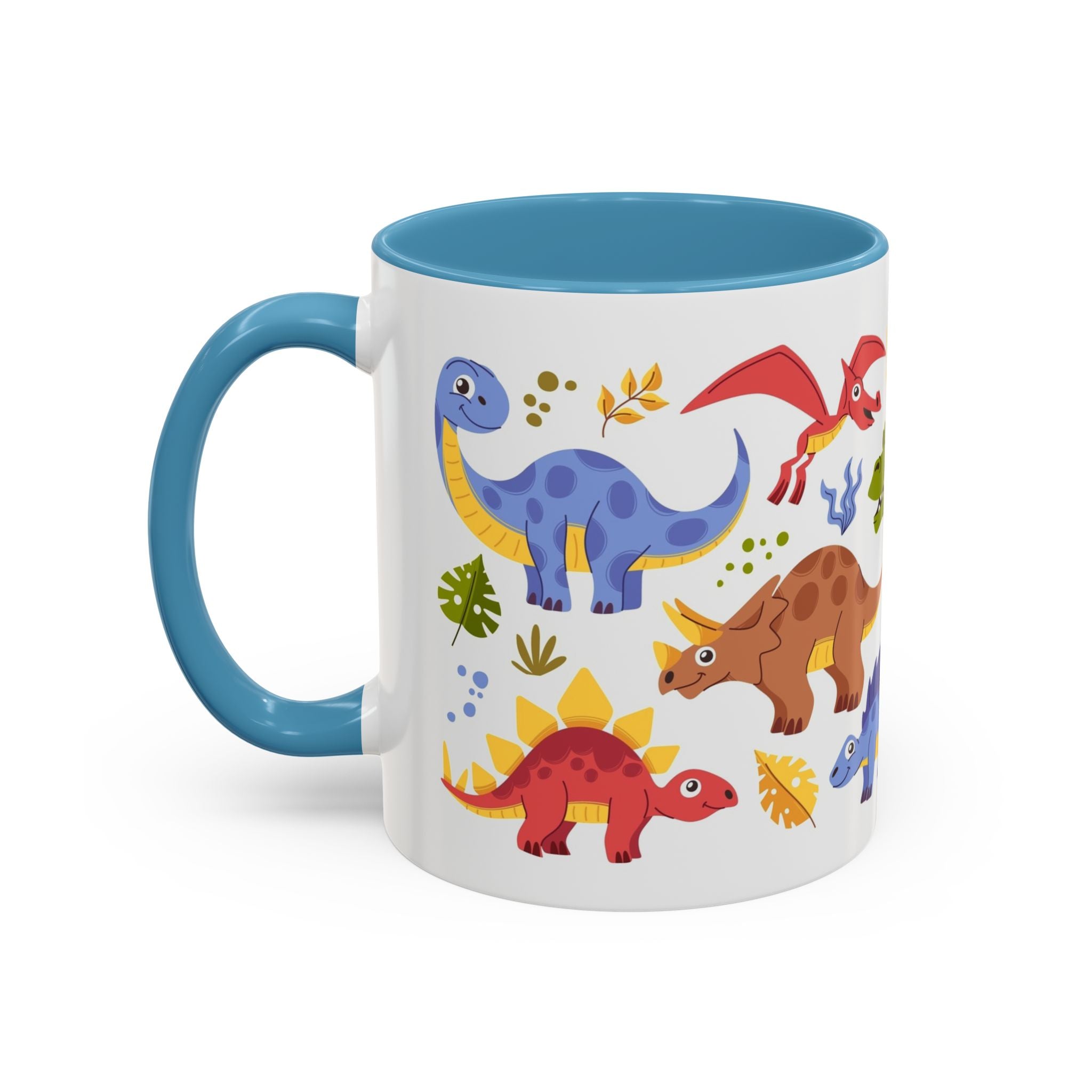 Cute Dinosaur Accent Coffee Mug - Colorful Kids Dino Pattern (11oz & 15oz)