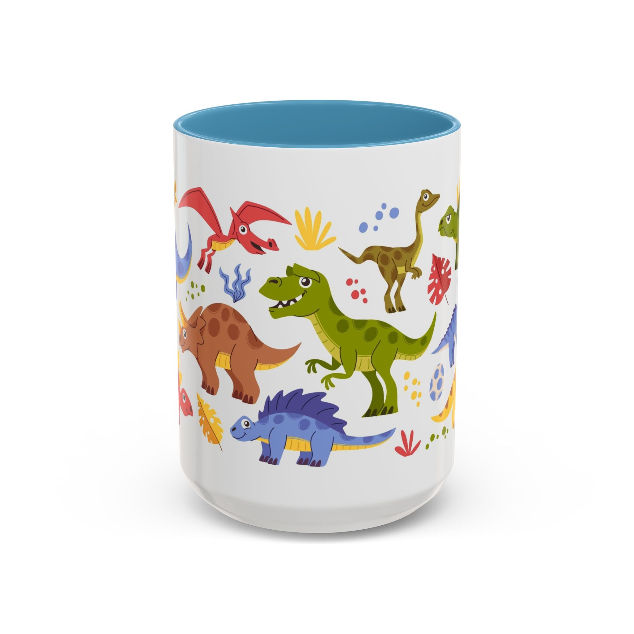Cute Dinosaur Accent Coffee Mug - Colorful Kids Dino Pattern (11oz & 15oz)
