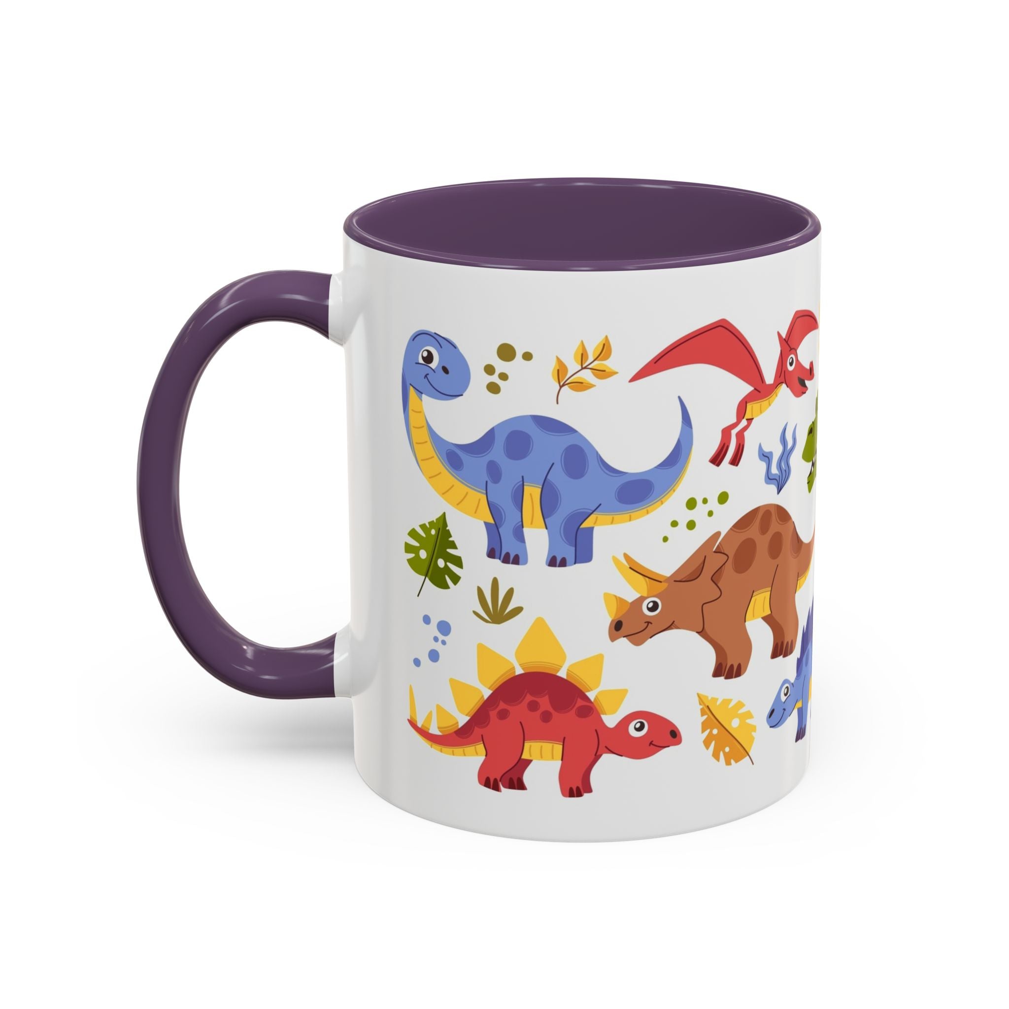 Cute Dinosaur Accent Coffee Mug - Colorful Kids Dino Pattern (11oz & 15oz)