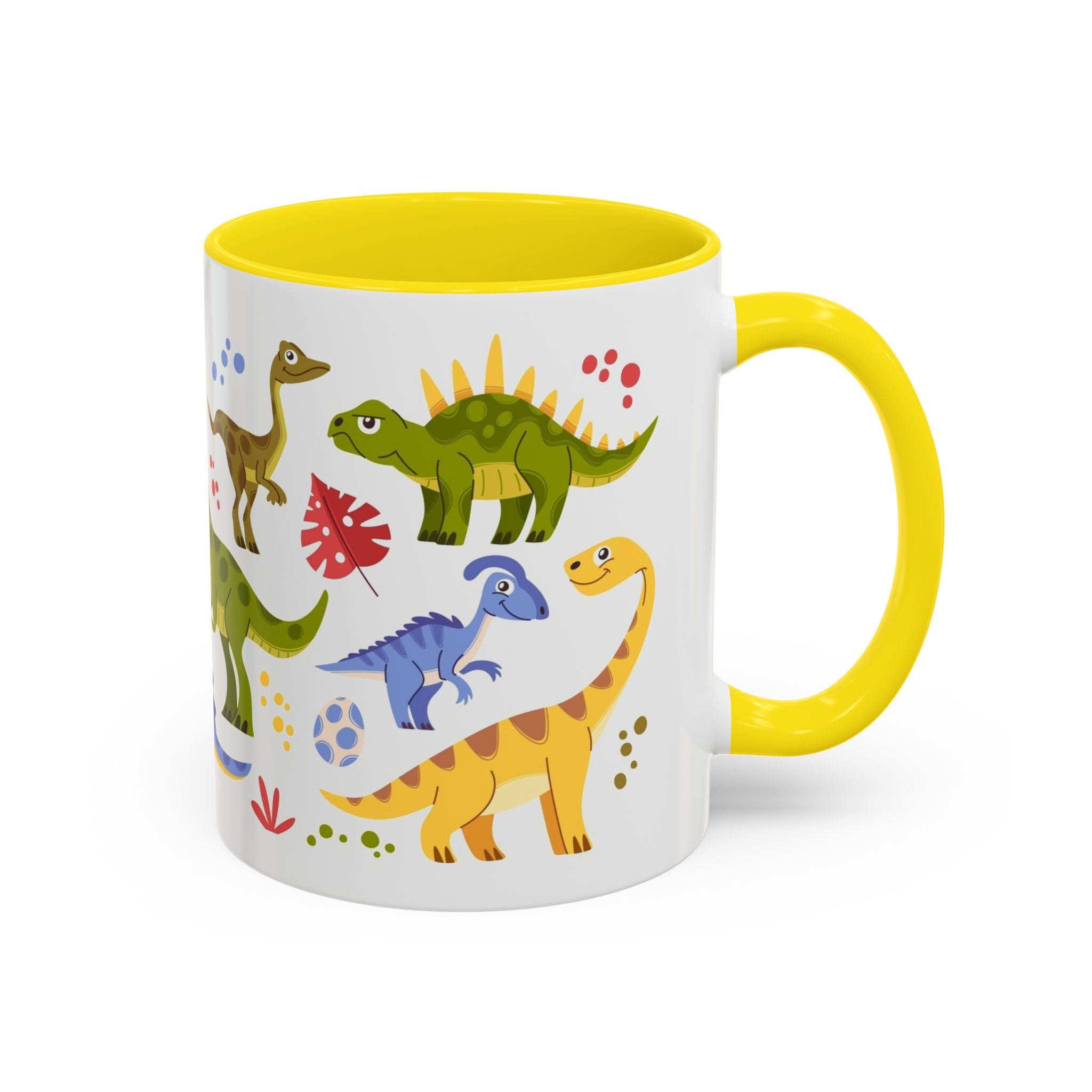 Cute Dinosaur Accent Coffee Mug - Colorful Kids Dino Pattern (11oz & 15oz)