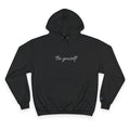 Floral 'Be Yourself' Hoodie — Cozy Champion-Style Sweatshirt with Pink Bouquet Back Print