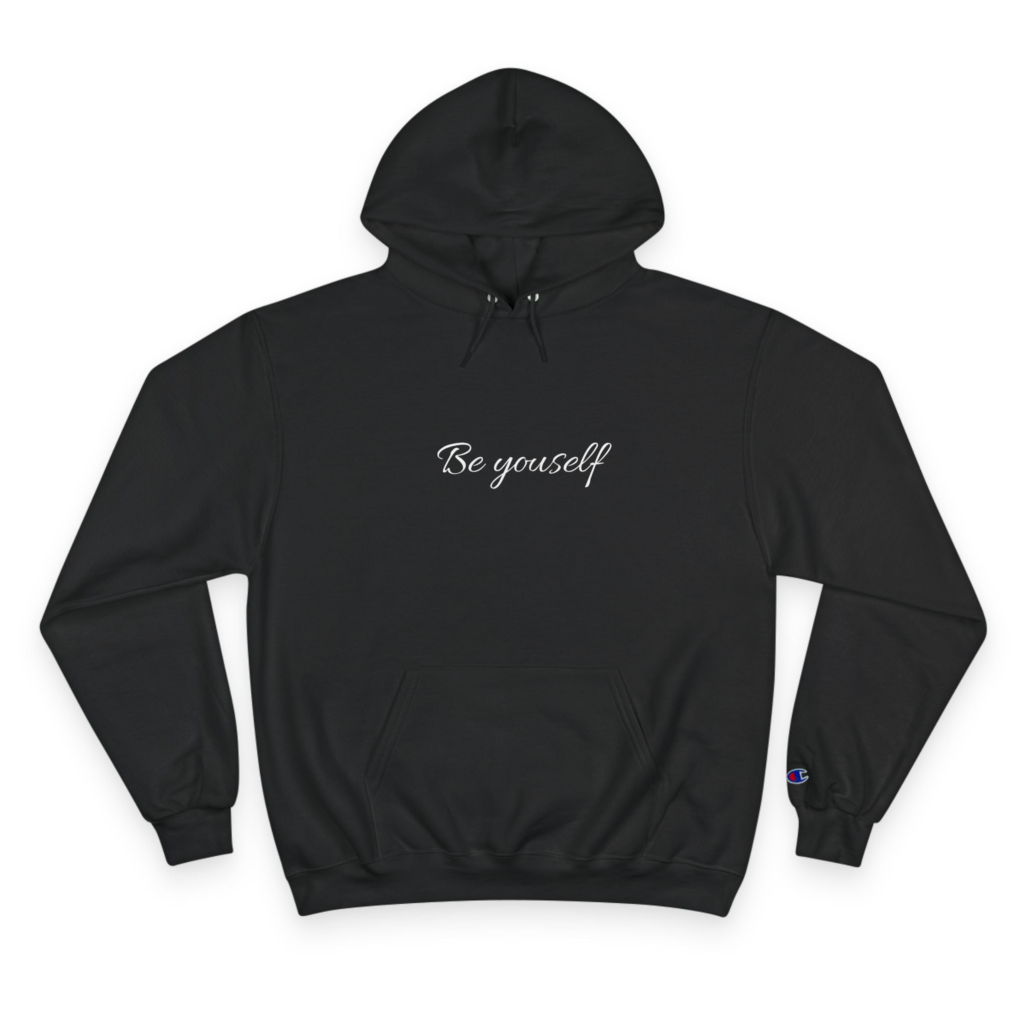Floral 'Be Yourself' Hoodie — Cozy Champion-Style Sweatshirt with Pink Bouquet Back Print