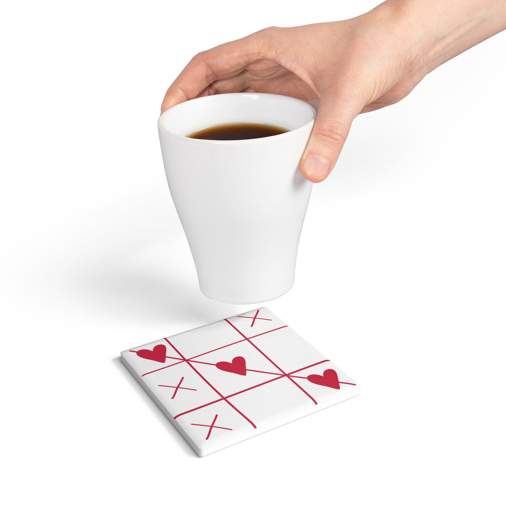 Ceramic Coaster - Tic Tac Heart Game Love Design (Valentine’s Day Coaster)