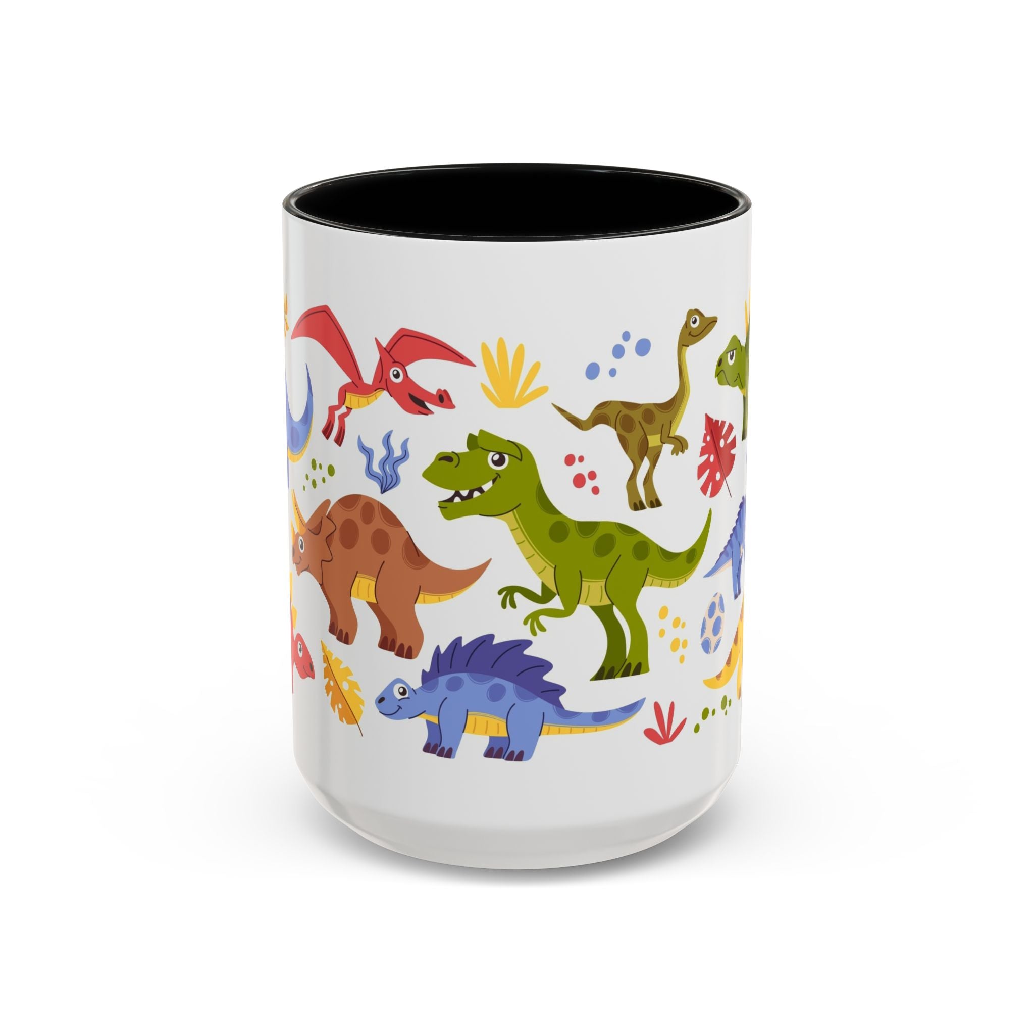 Cute Dinosaur Accent Coffee Mug - Colorful Kids Dino Pattern (11oz & 15oz)