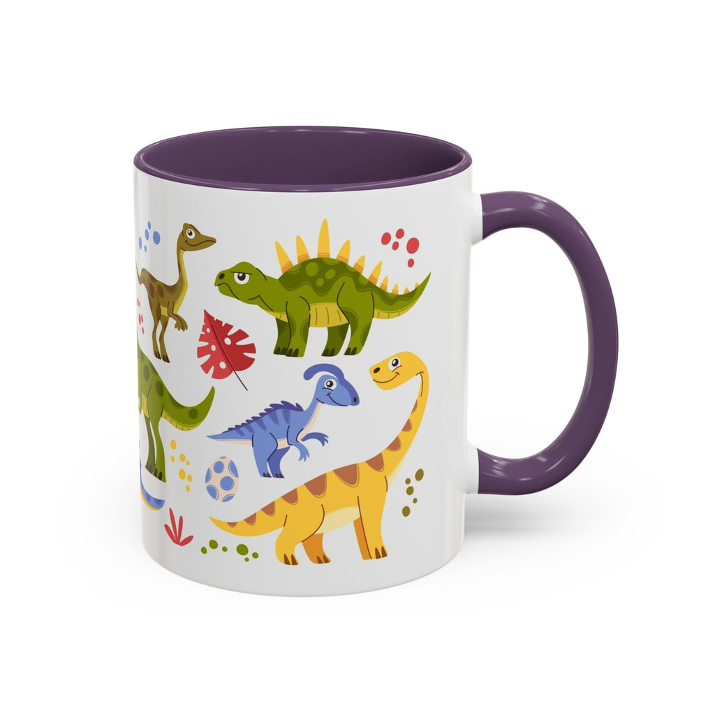 Cute Dinosaur Accent Coffee Mug - Colorful Kids Dino Pattern (11oz & 15oz)