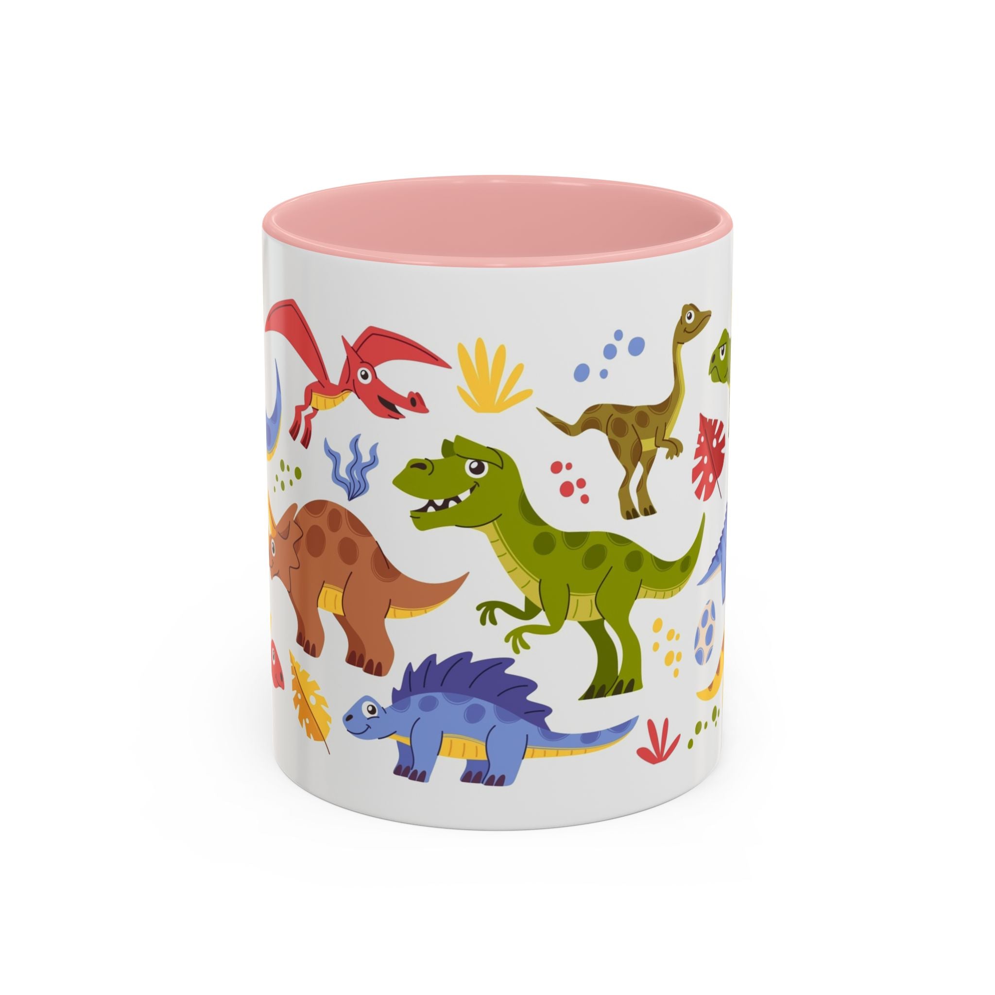 Cute Dinosaur Accent Coffee Mug - Colorful Kids Dino Pattern (11oz & 15oz)