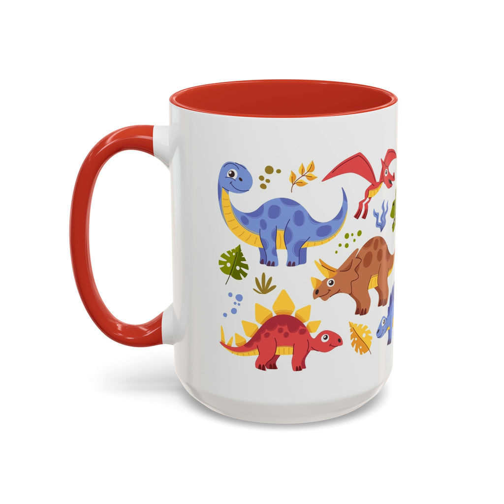 Cute Dinosaur Accent Coffee Mug - Colorful Kids Dino Pattern (11oz & 15oz)
