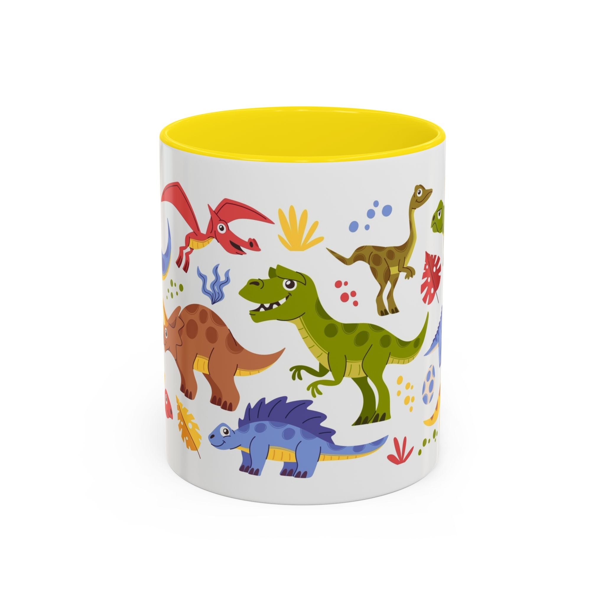 Cute Dinosaur Accent Coffee Mug - Colorful Kids Dino Pattern (11oz & 15oz)