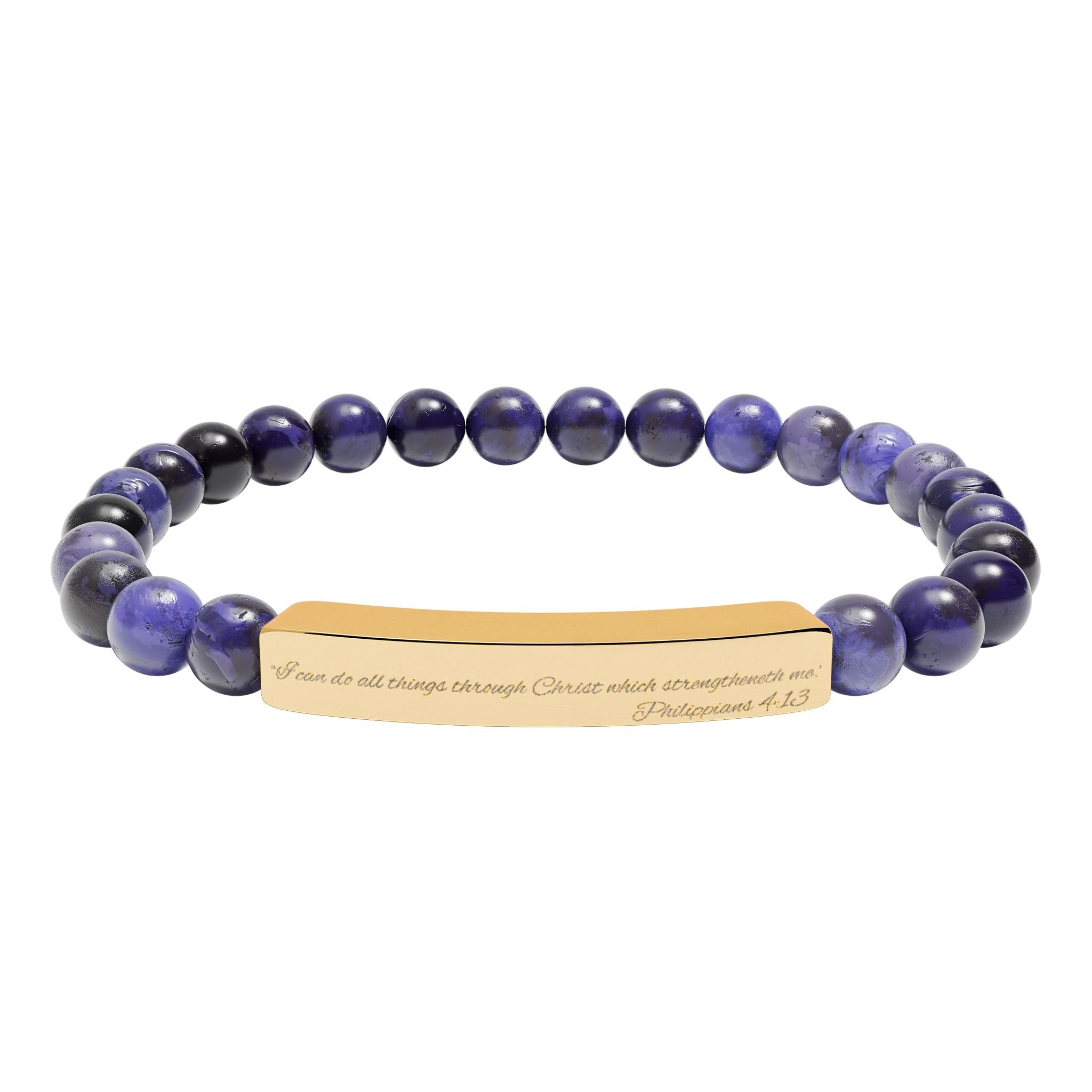 Copy of Engravable Natural Stone Bead Bracelet — Stretch Bar Personalized Jewelry