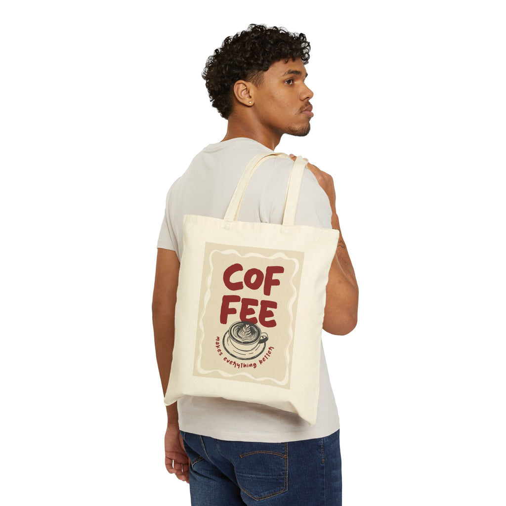 Coffee Canvas Tote Bag — 'Coffee' Retro Illustration Reusable Grocery Bag