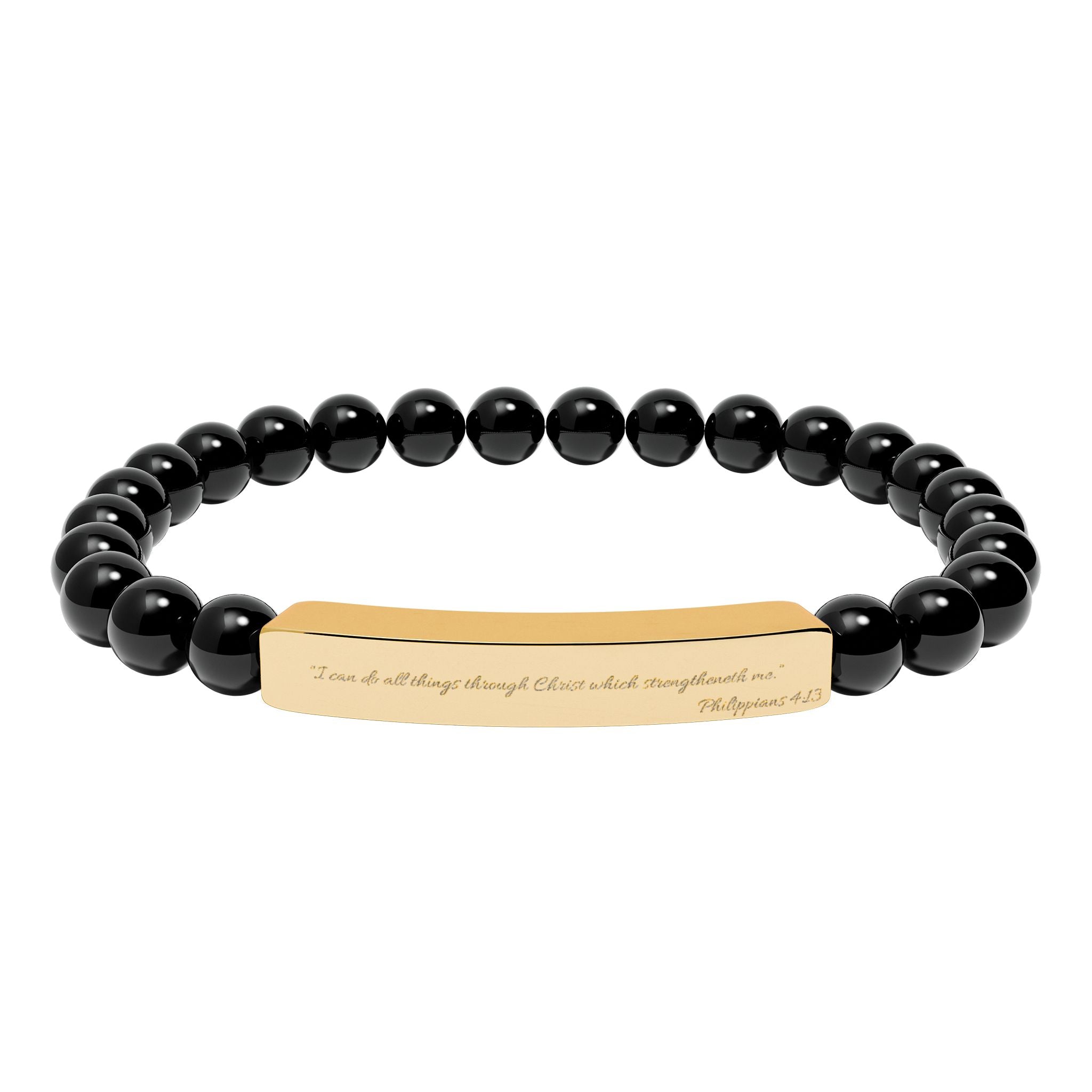 Engravable Natural Stone Bead Bracelet — Stretch Bar Personalized Jewelry