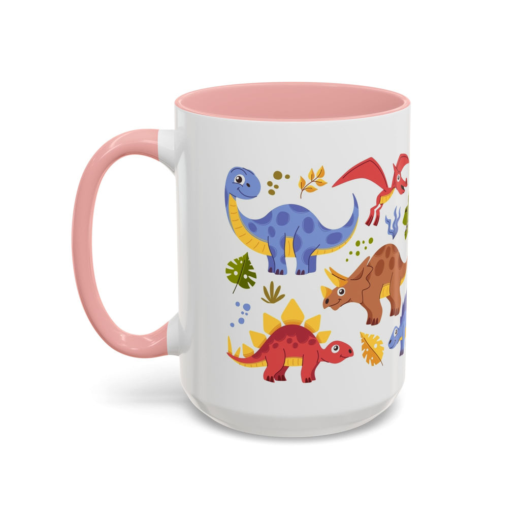 Cute Dinosaur Accent Coffee Mug - Colorful Kids Dino Pattern (11oz & 15oz)