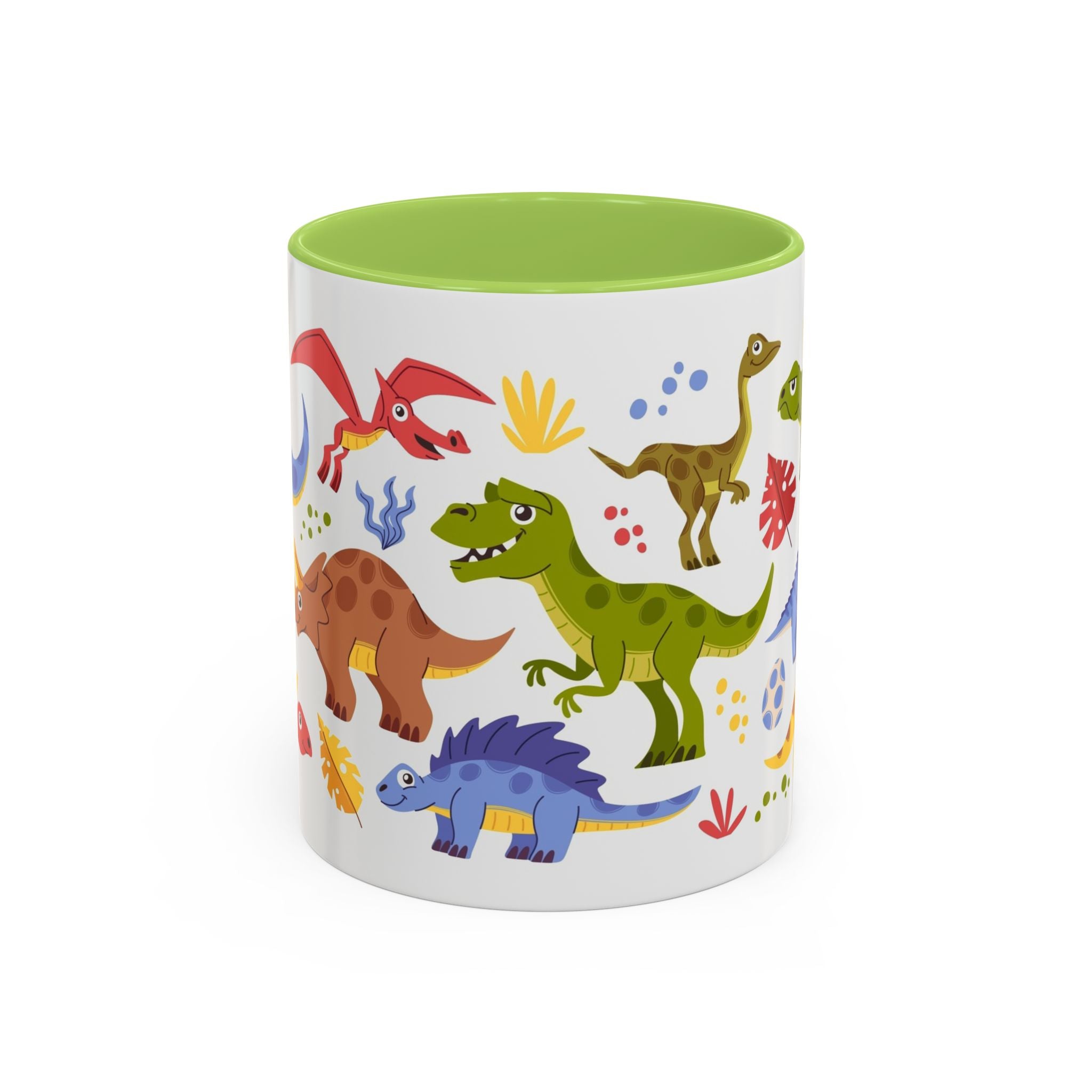 Cute Dinosaur Accent Coffee Mug - Colorful Kids Dino Pattern (11oz & 15oz)