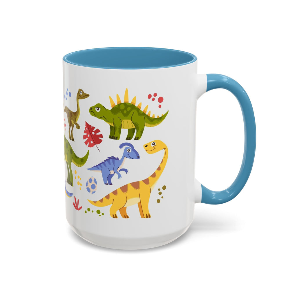 Cute Dinosaur Accent Coffee Mug - Colorful Kids Dino Pattern (11oz & 15oz)
