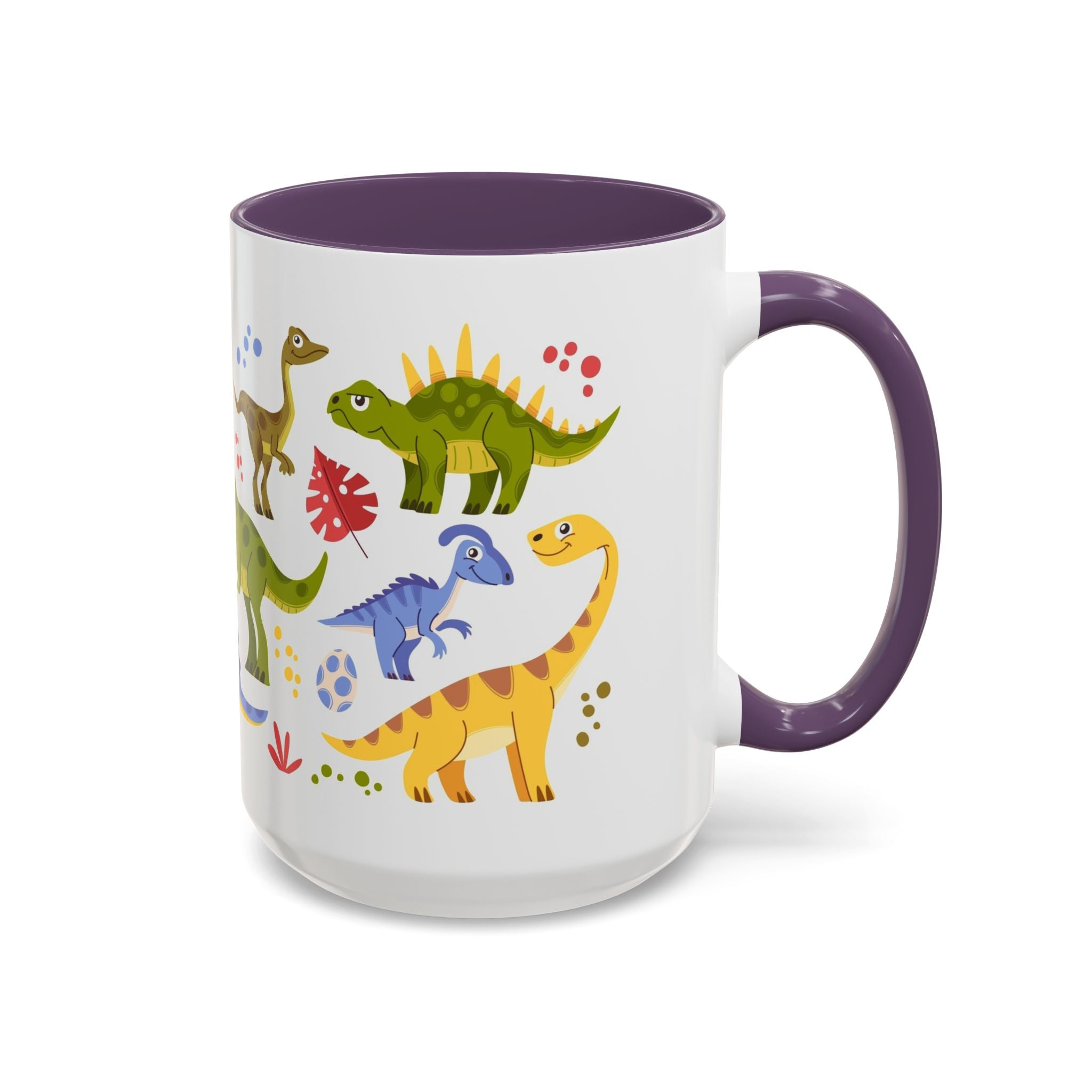 Cute Dinosaur Accent Coffee Mug - Colorful Kids Dino Pattern (11oz & 15oz)