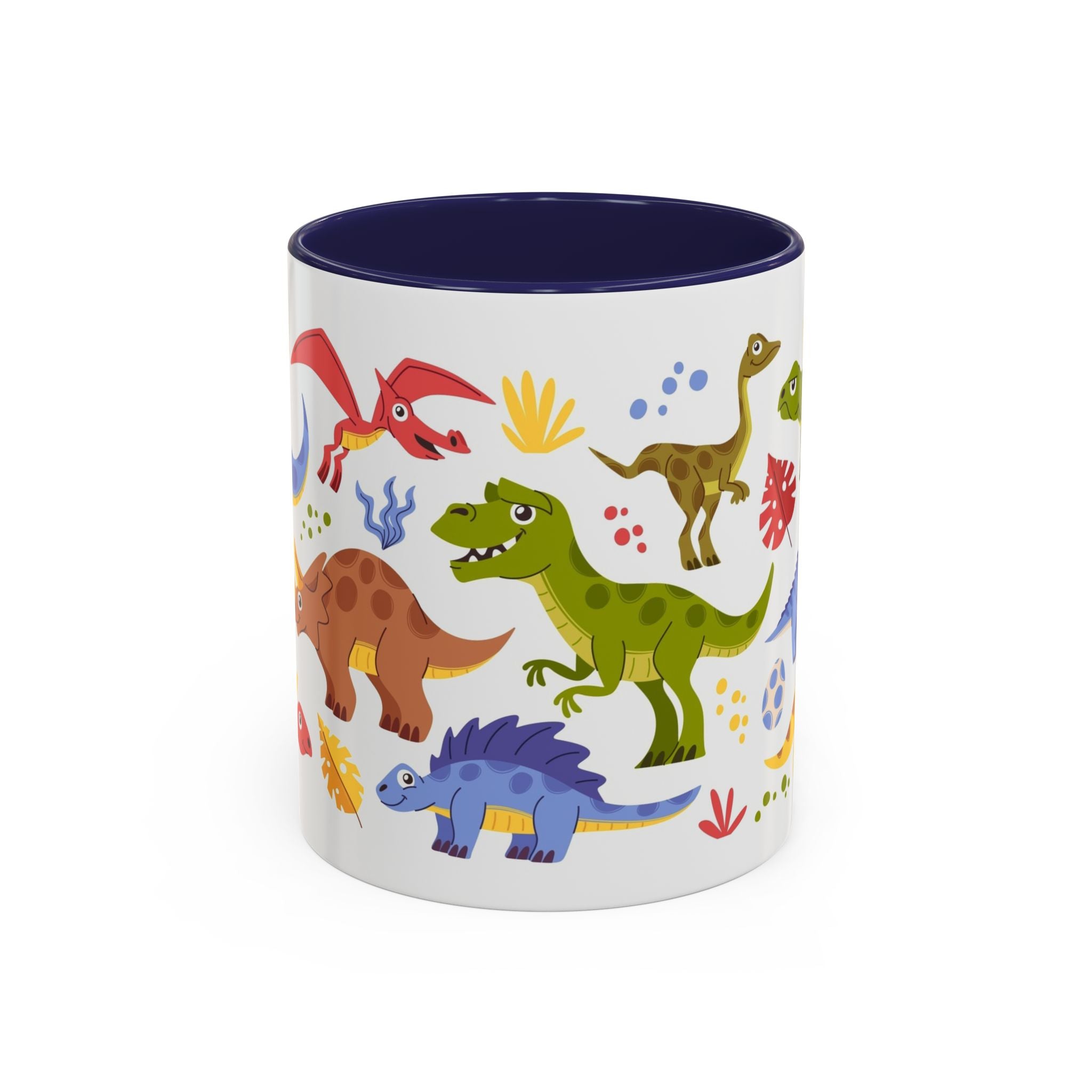 Cute Dinosaur Accent Coffee Mug - Colorful Kids Dino Pattern (11oz & 15oz)