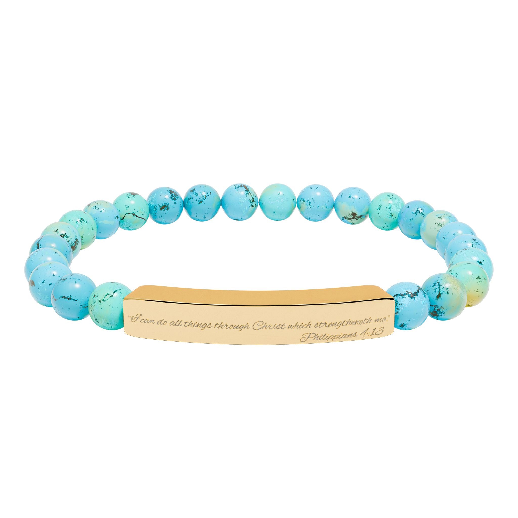 Copy of Engravable Natural Stone Bead Bracelet — Stretch Bar Personalized Jewelry