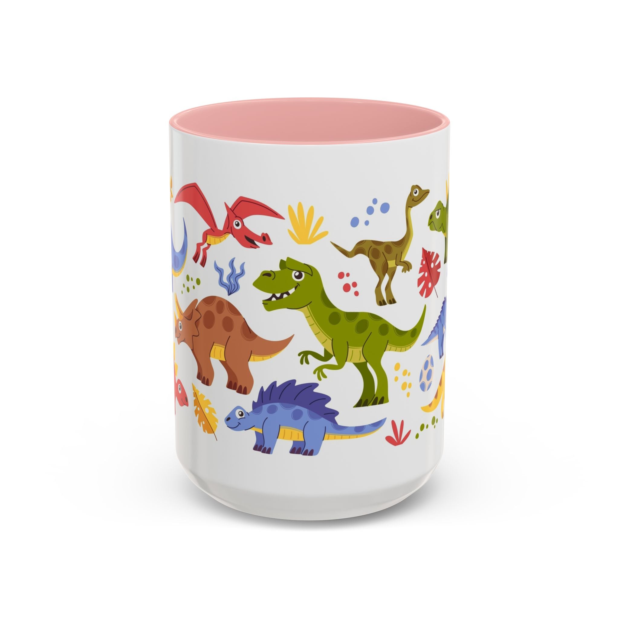 Cute Dinosaur Accent Coffee Mug - Colorful Kids Dino Pattern (11oz & 15oz)