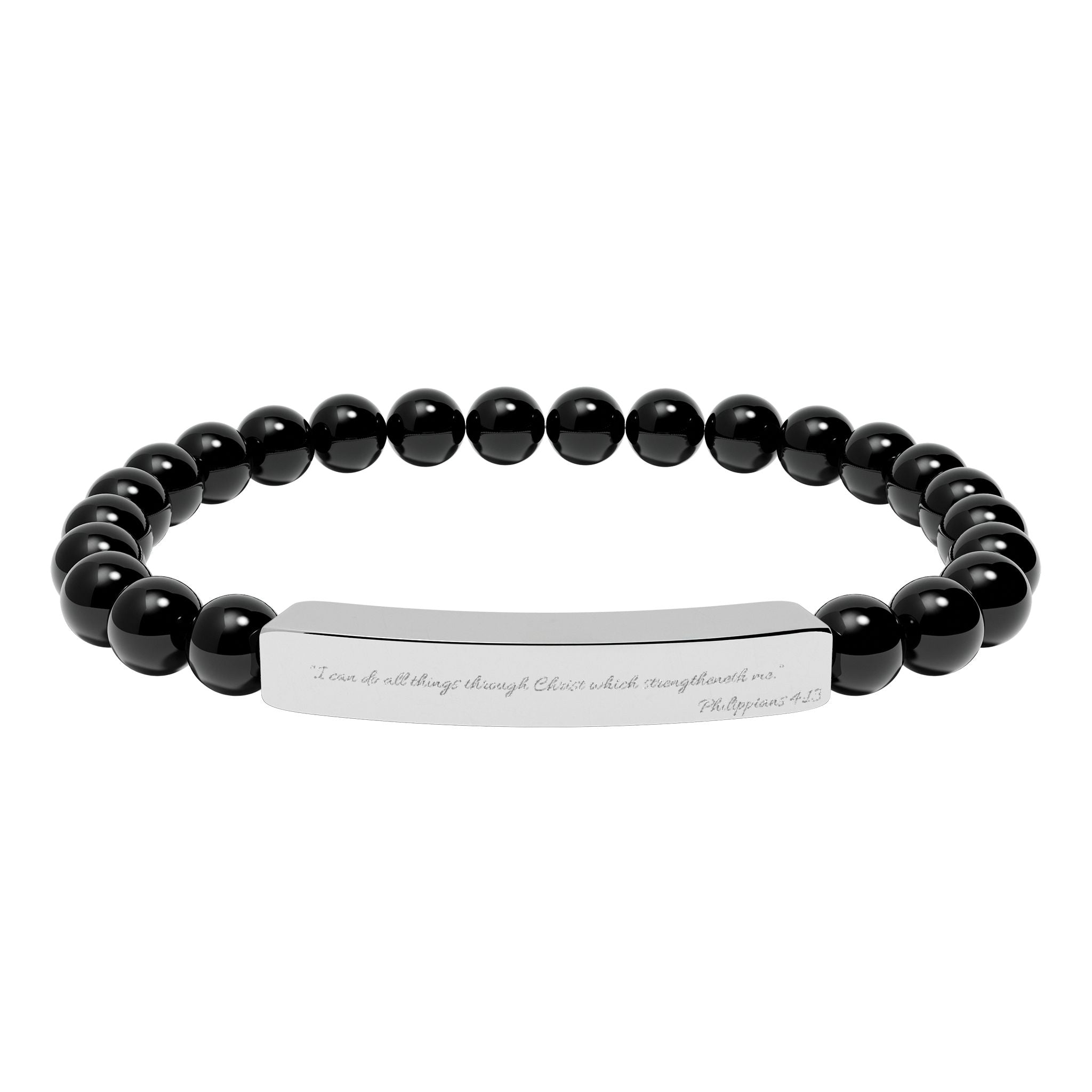 Engravable Natural Stone Bead Bracelet — Stretch Bar Personalized Jewelry