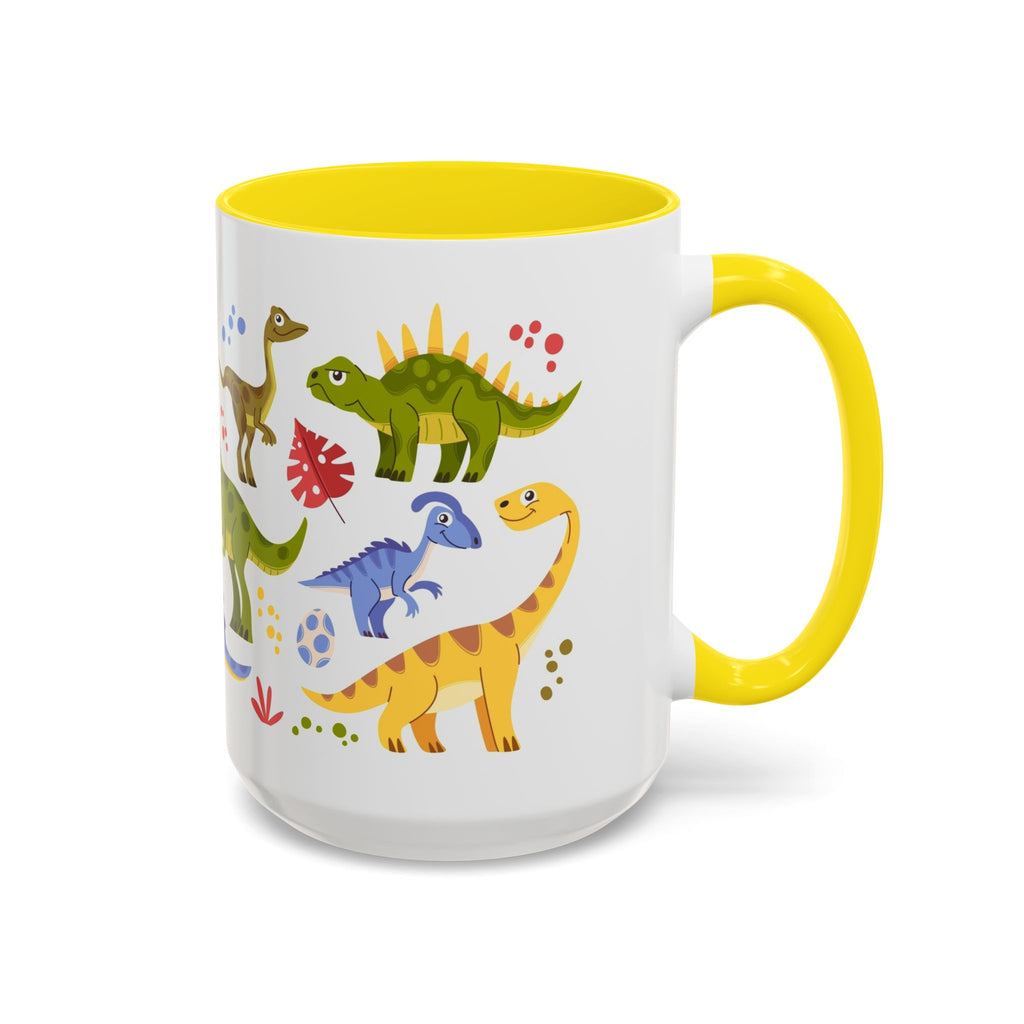 Cute Dinosaur Accent Coffee Mug - Colorful Kids Dino Pattern (11oz & 15oz)