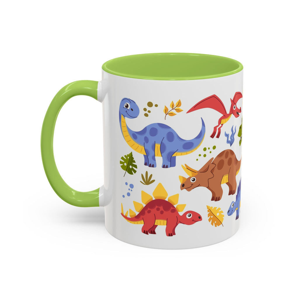 Cute Dinosaur Accent Coffee Mug - Colorful Kids Dino Pattern (11oz & 15oz)