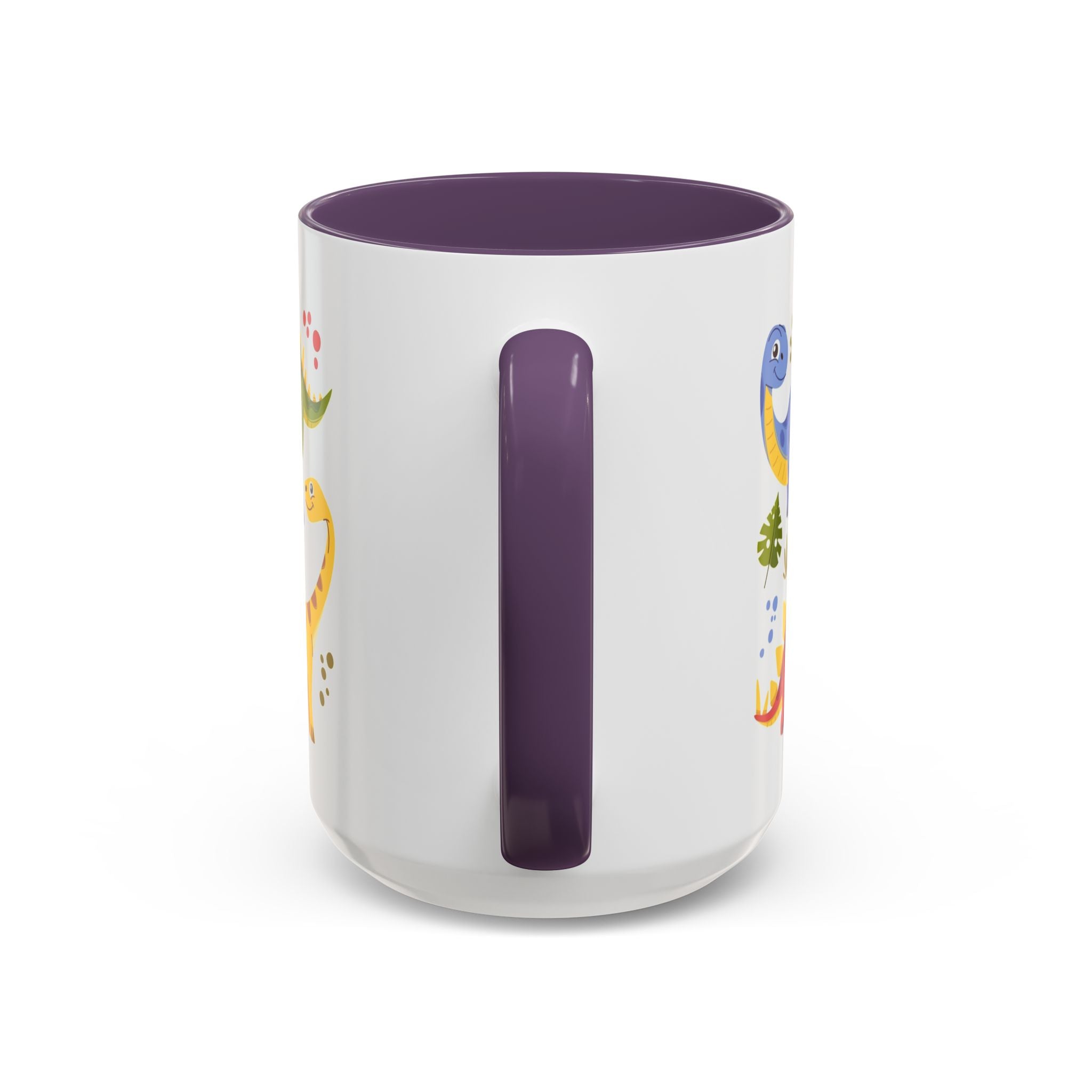 Cute Dinosaur Accent Coffee Mug - Colorful Kids Dino Pattern (11oz & 15oz)