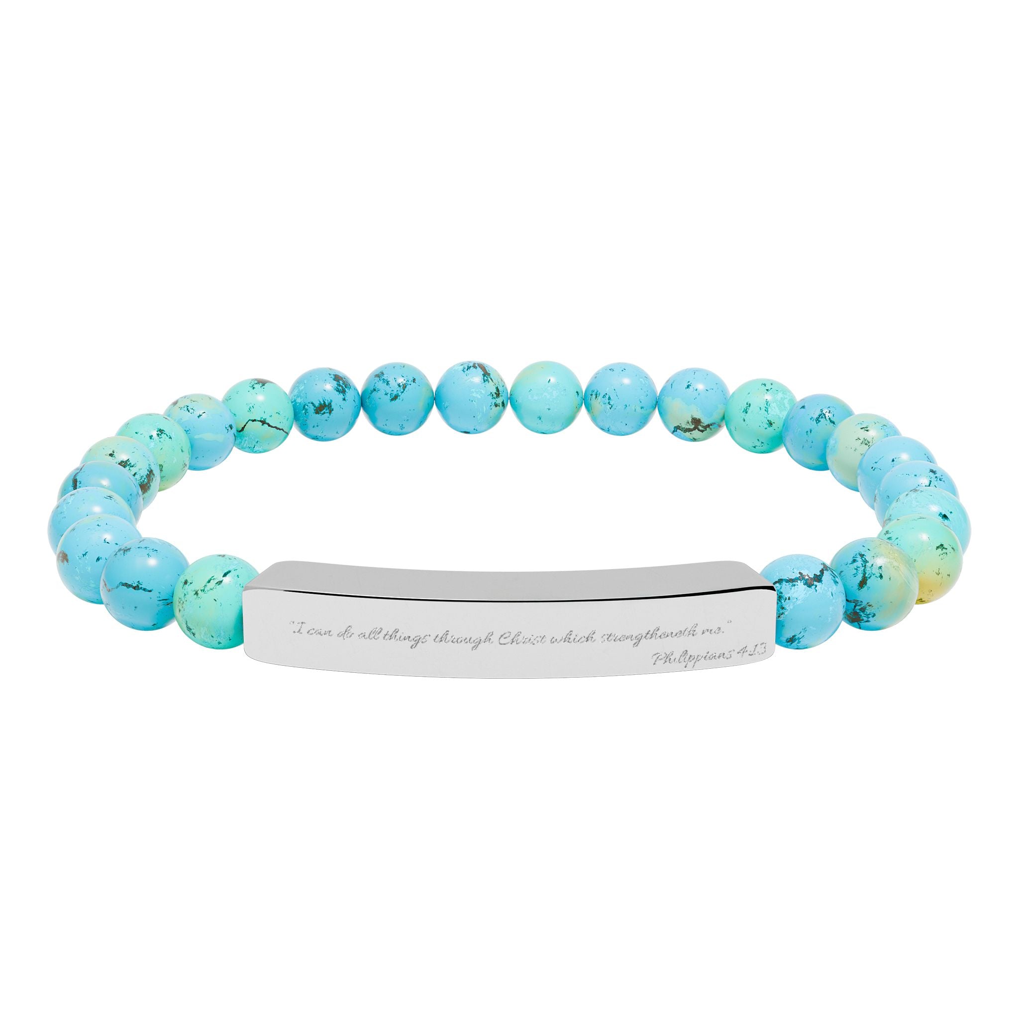 Engravable Natural Stone Bead Bracelet — Stretch Bar Personalized Jewelry