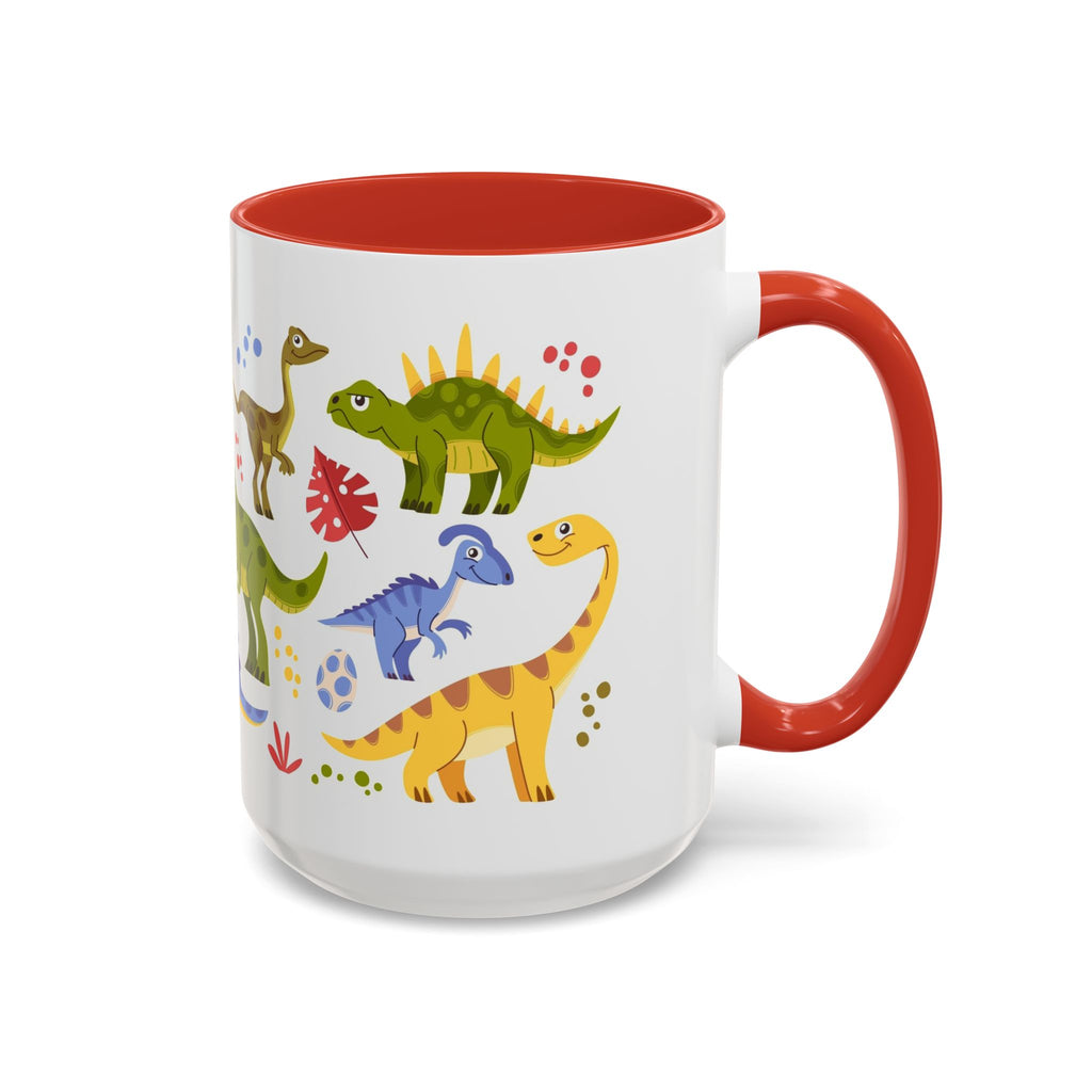 Cute Dinosaur Accent Coffee Mug - Colorful Kids Dino Pattern (11oz & 15oz)