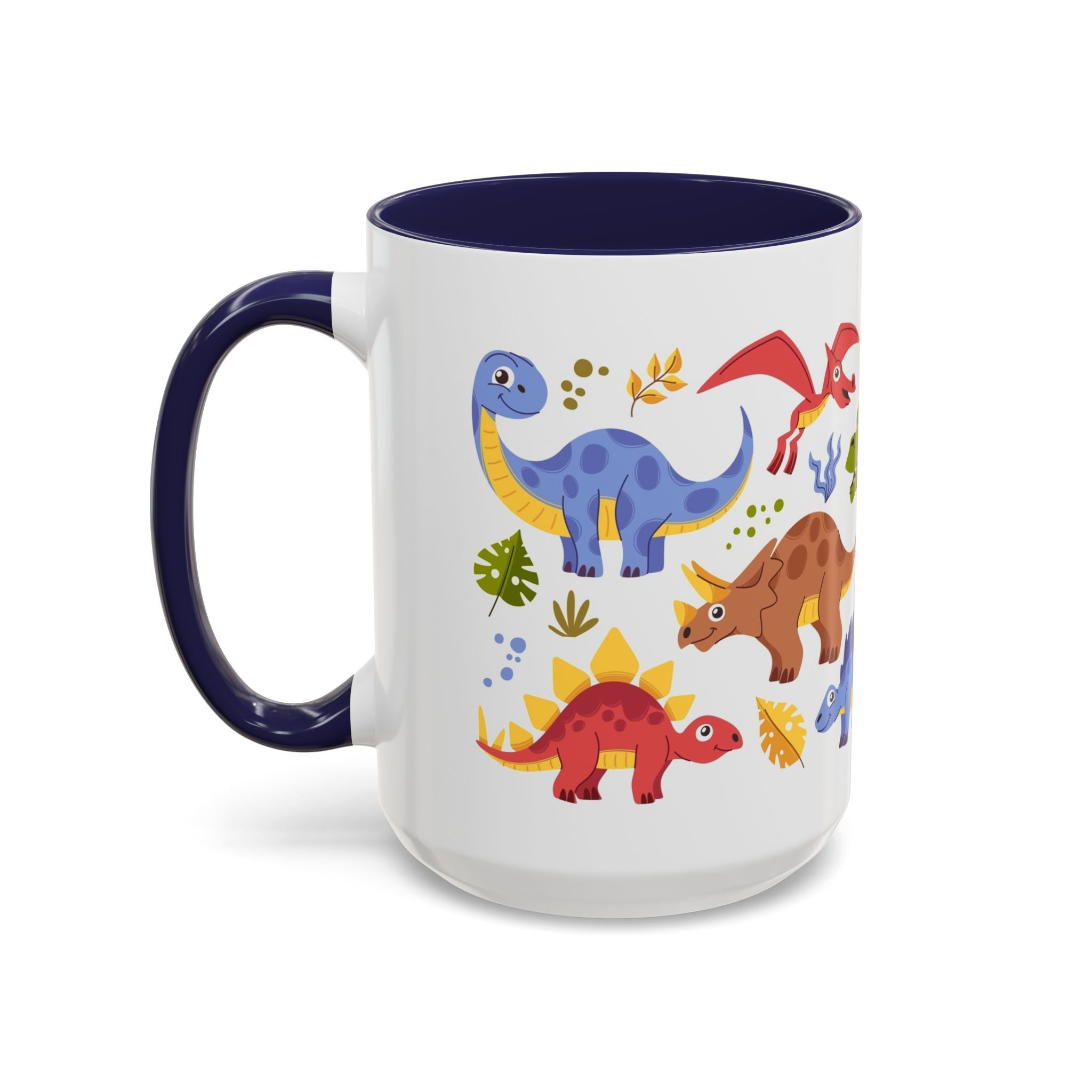 Cute Dinosaur Accent Coffee Mug - Colorful Kids Dino Pattern (11oz & 15oz)