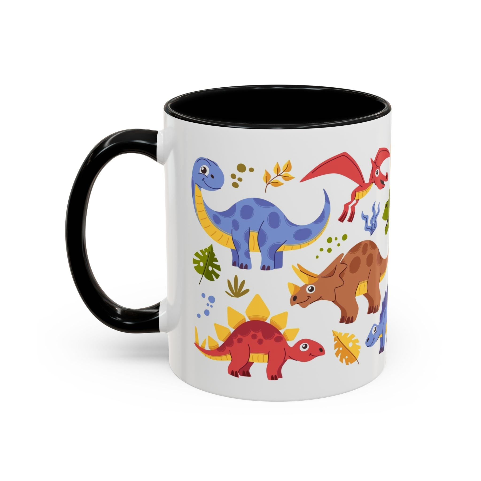 Cute Dinosaur Accent Coffee Mug - Colorful Kids Dino Pattern (11oz & 15oz)
