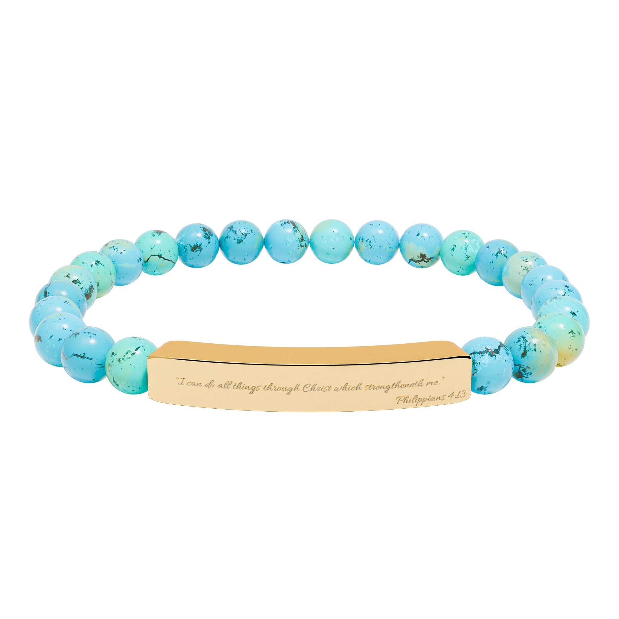 Engravable Natural Stone Bead Bracelet — Stretch Bar Personalized Jewelry