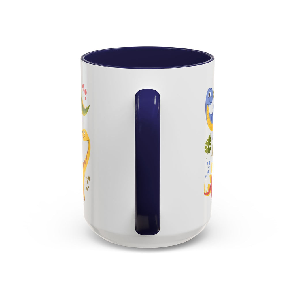 Cute Dinosaur Accent Coffee Mug - Colorful Kids Dino Pattern (11oz & 15oz)
