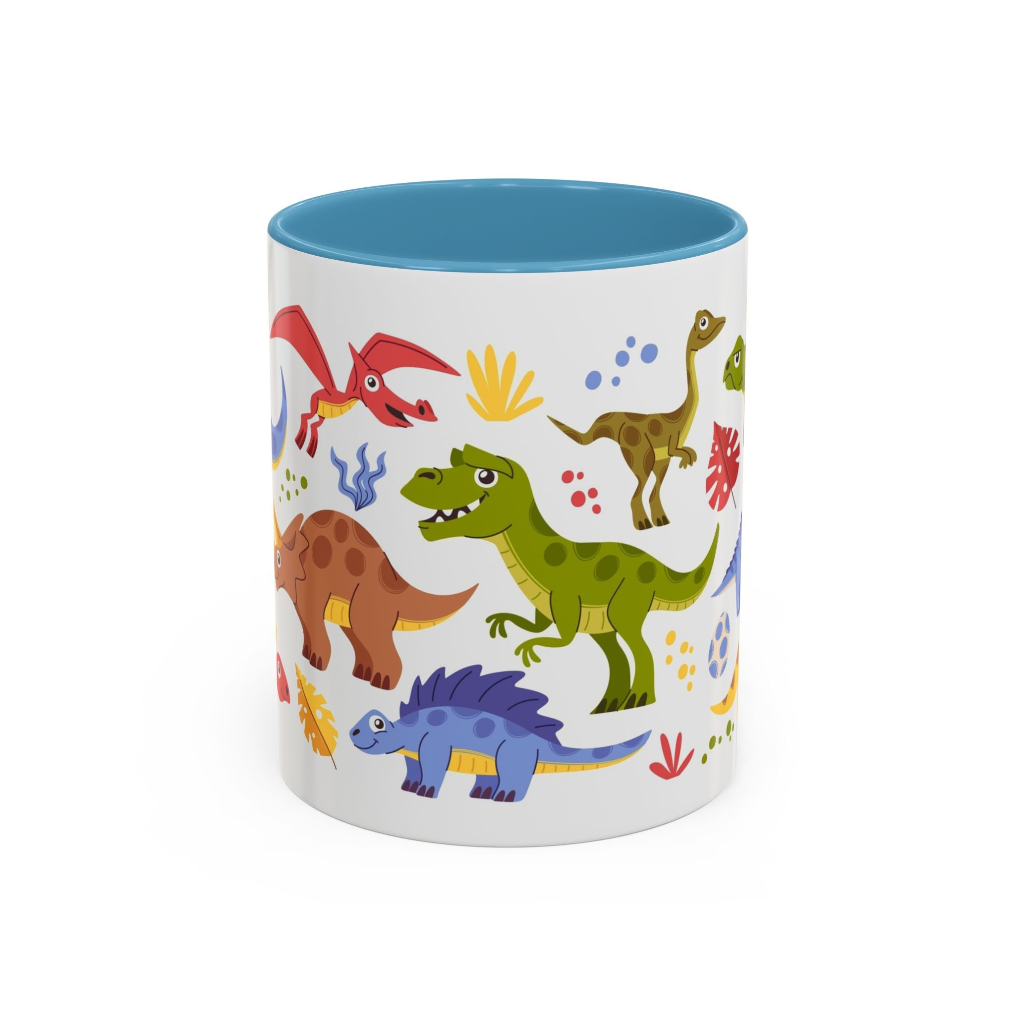 Cute Dinosaur Accent Coffee Mug - Colorful Kids Dino Pattern (11oz & 15oz)