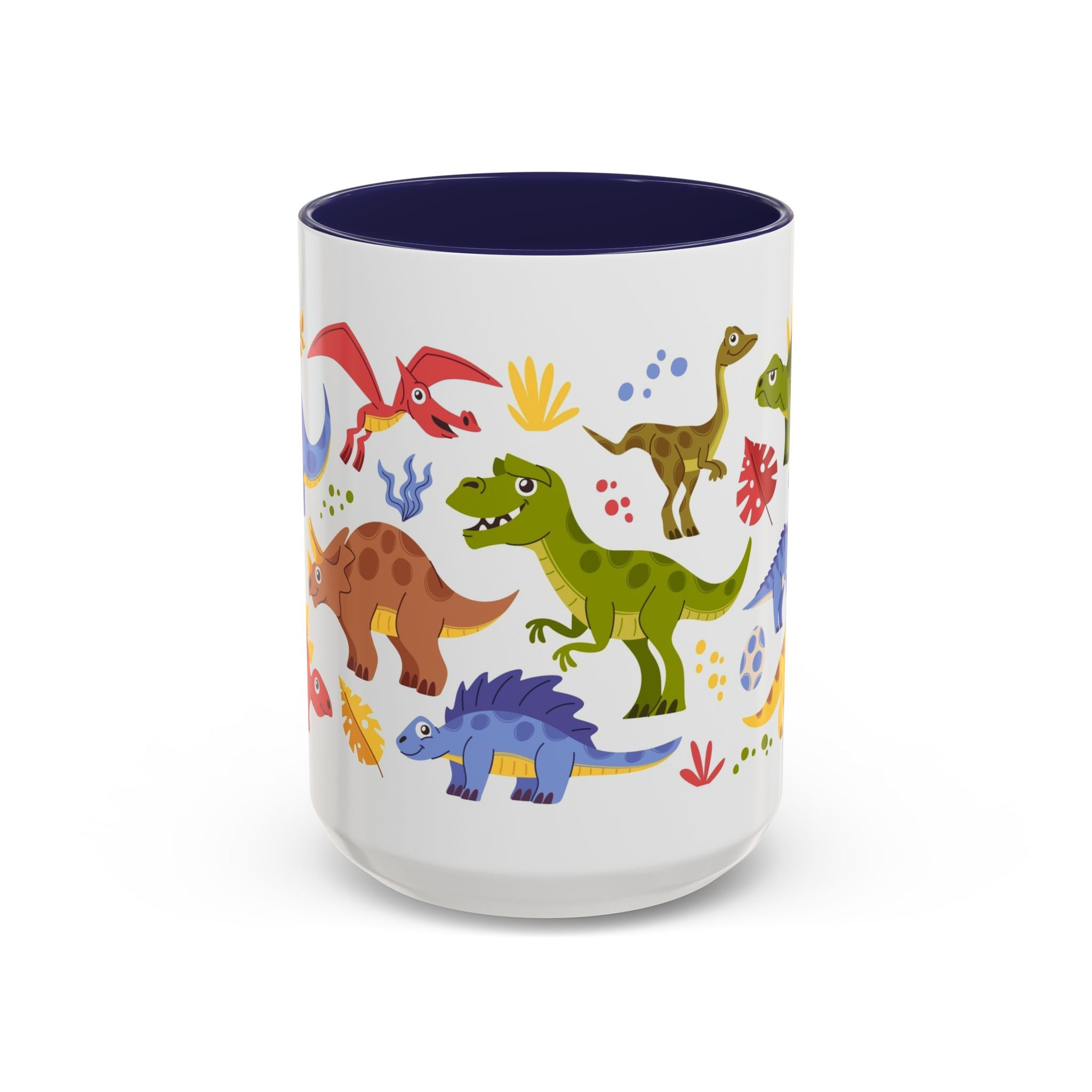 Cute Dinosaur Accent Coffee Mug - Colorful Kids Dino Pattern (11oz & 15oz)