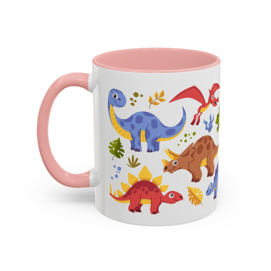 Cute Dinosaur Accent Coffee Mug - Colorful Kids Dino Pattern (11oz & 15oz)