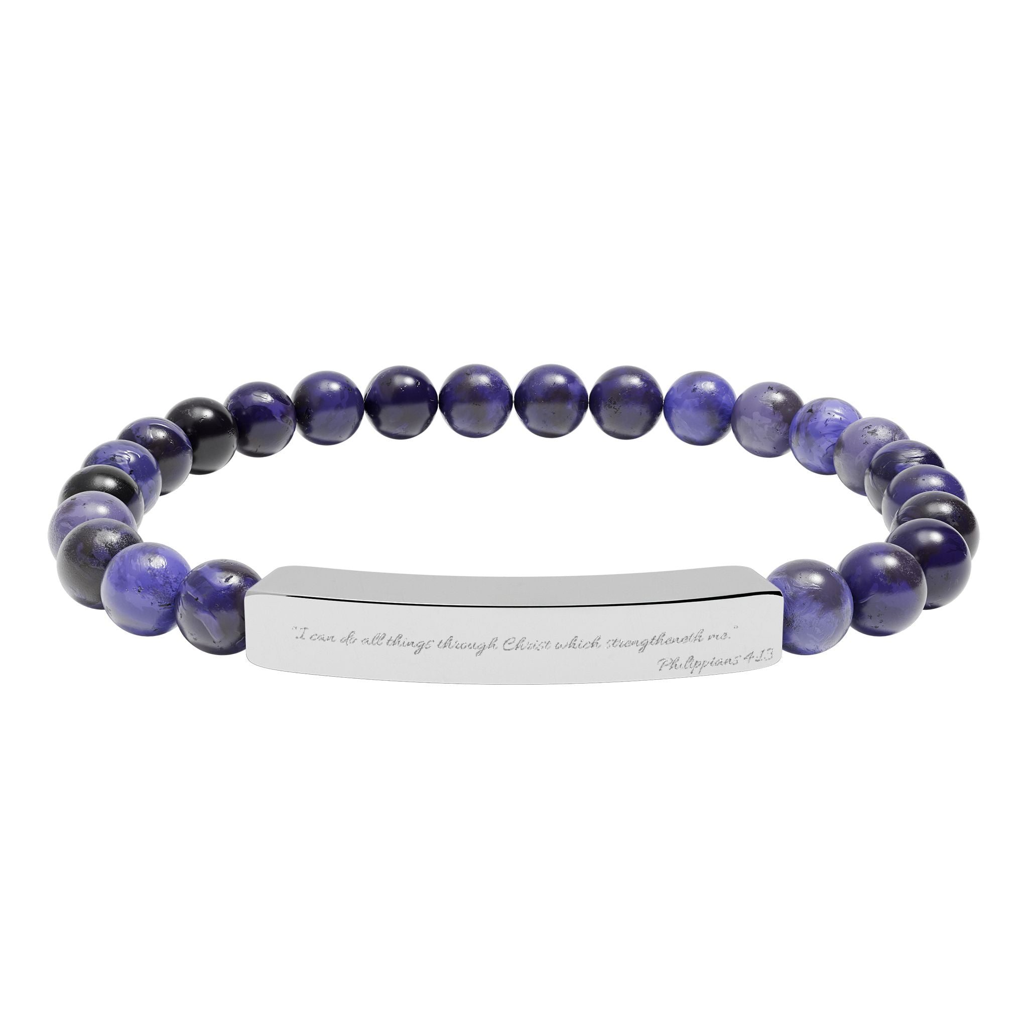 Engravable Natural Stone Bead Bracelet — Stretch Bar Personalized Jewelry