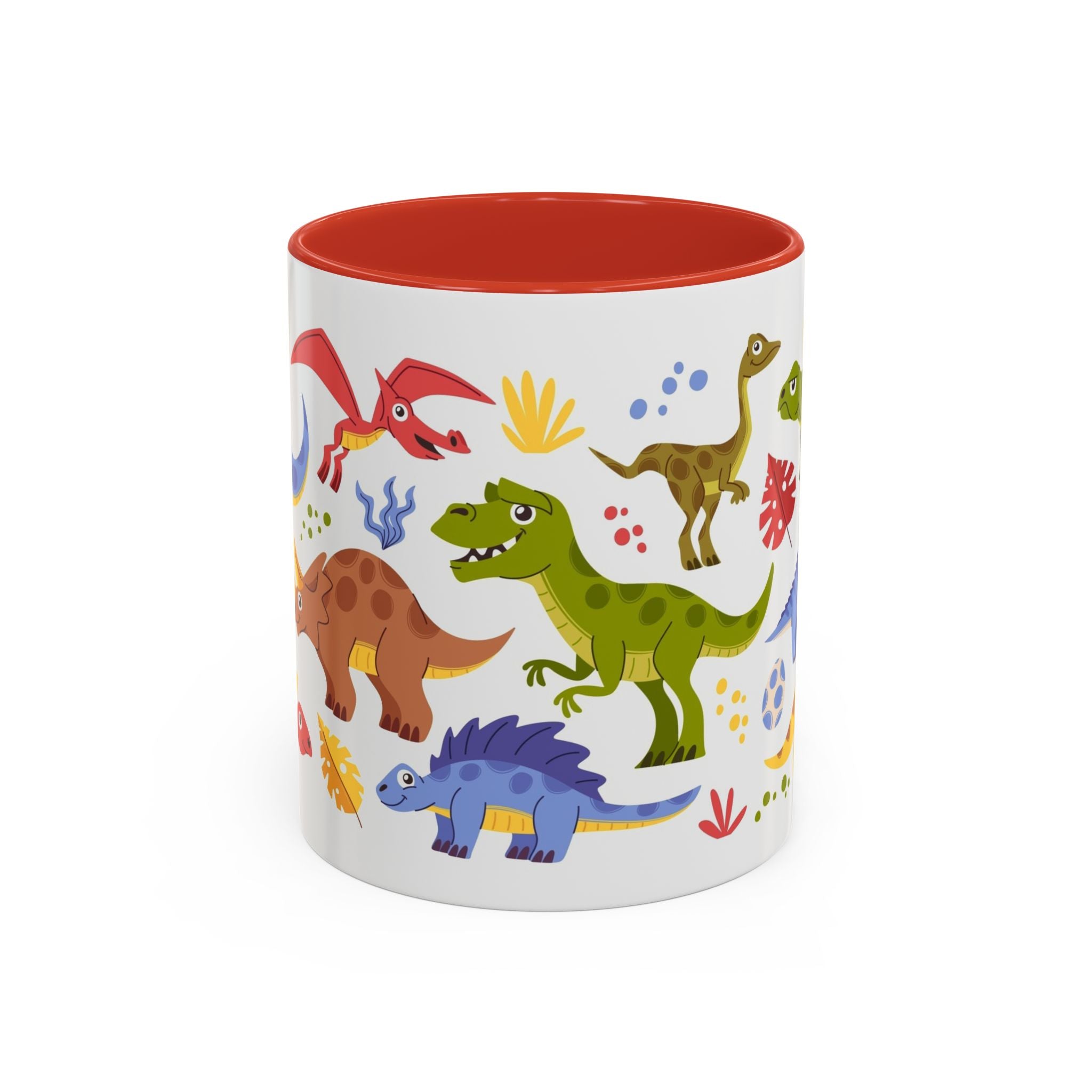 Cute Dinosaur Accent Coffee Mug - Colorful Kids Dino Pattern (11oz & 15oz)