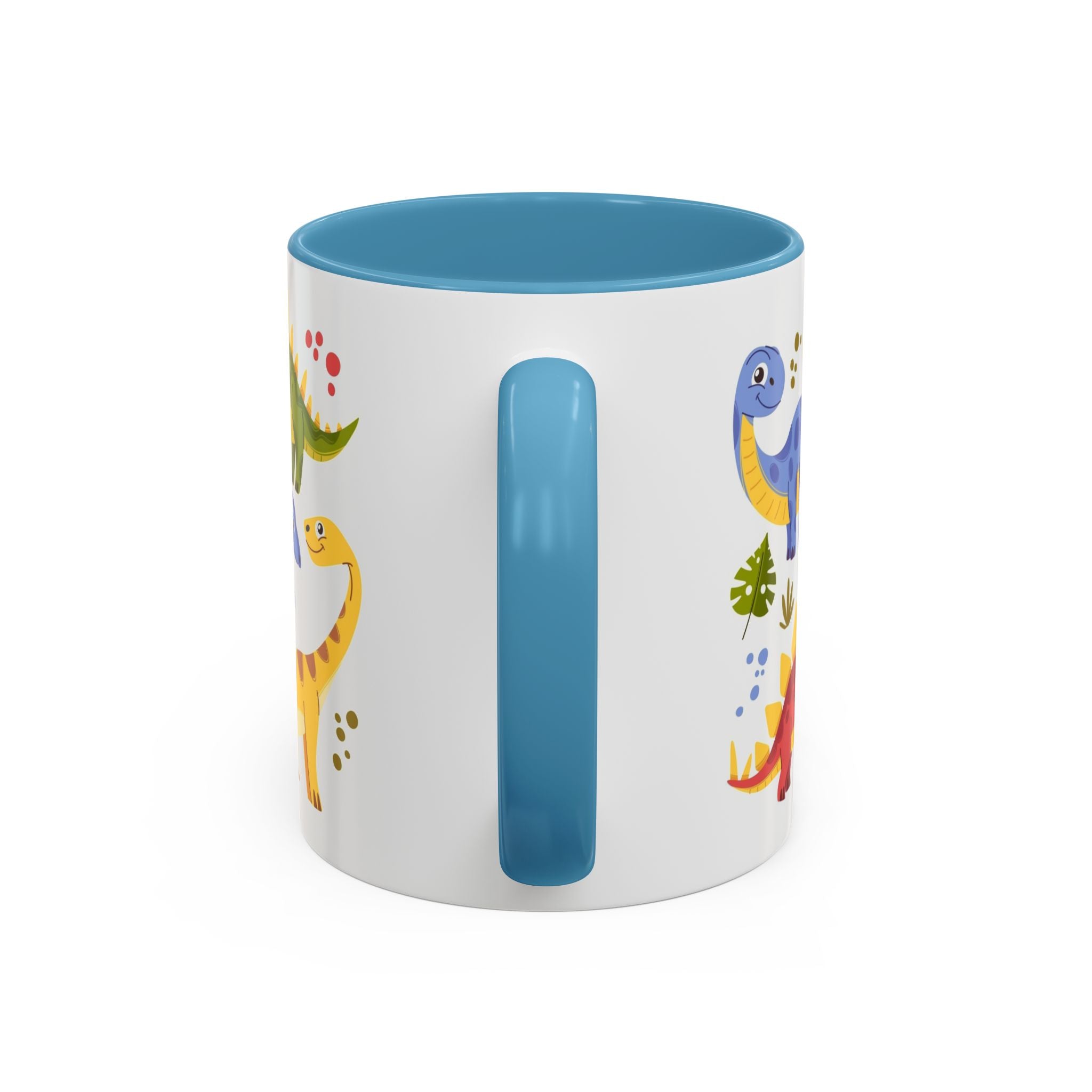 Cute Dinosaur Accent Coffee Mug - Colorful Kids Dino Pattern (11oz & 15oz)