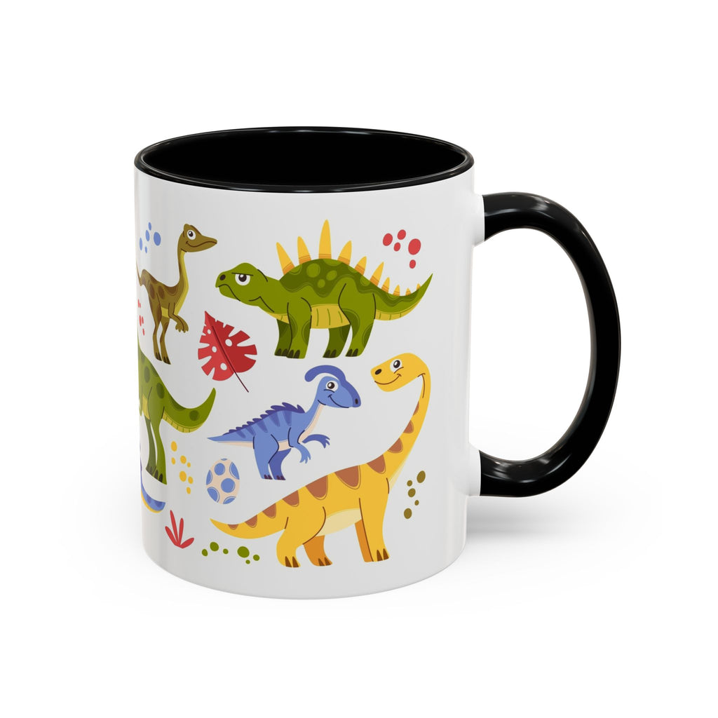 Cute Dinosaur Accent Coffee Mug - Colorful Kids Dino Pattern (11oz & 15oz)
